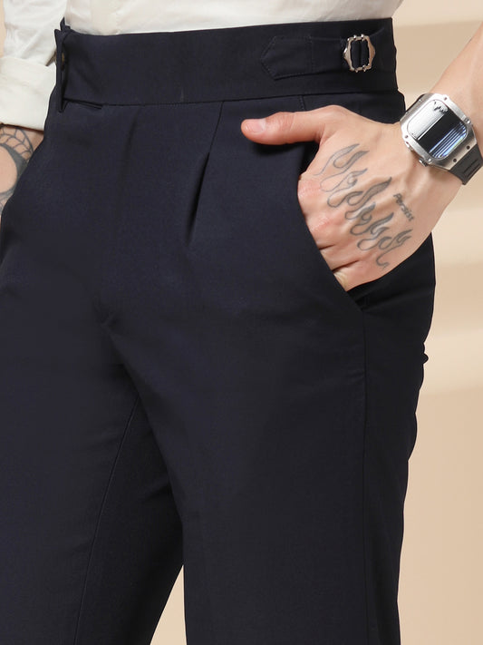 Navy Blue Italian Elegant Gurkha Trousers by Italian Vega®