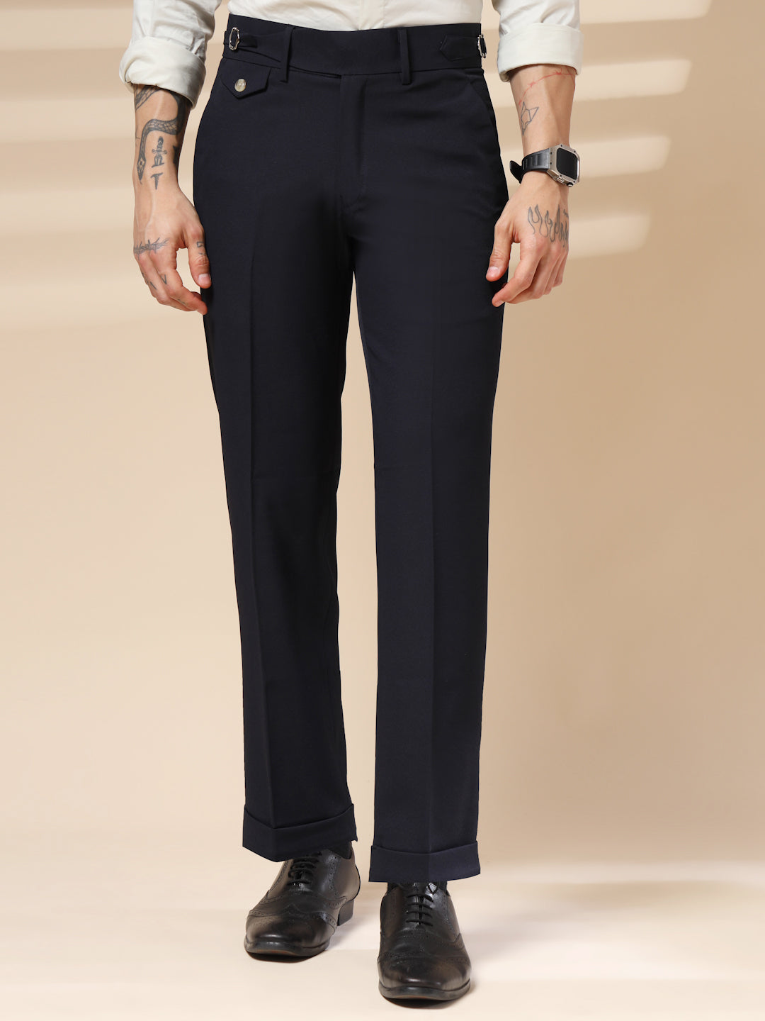 Navy Blue Single Buckle Gurkha Pants by ITALIAN VEGA®