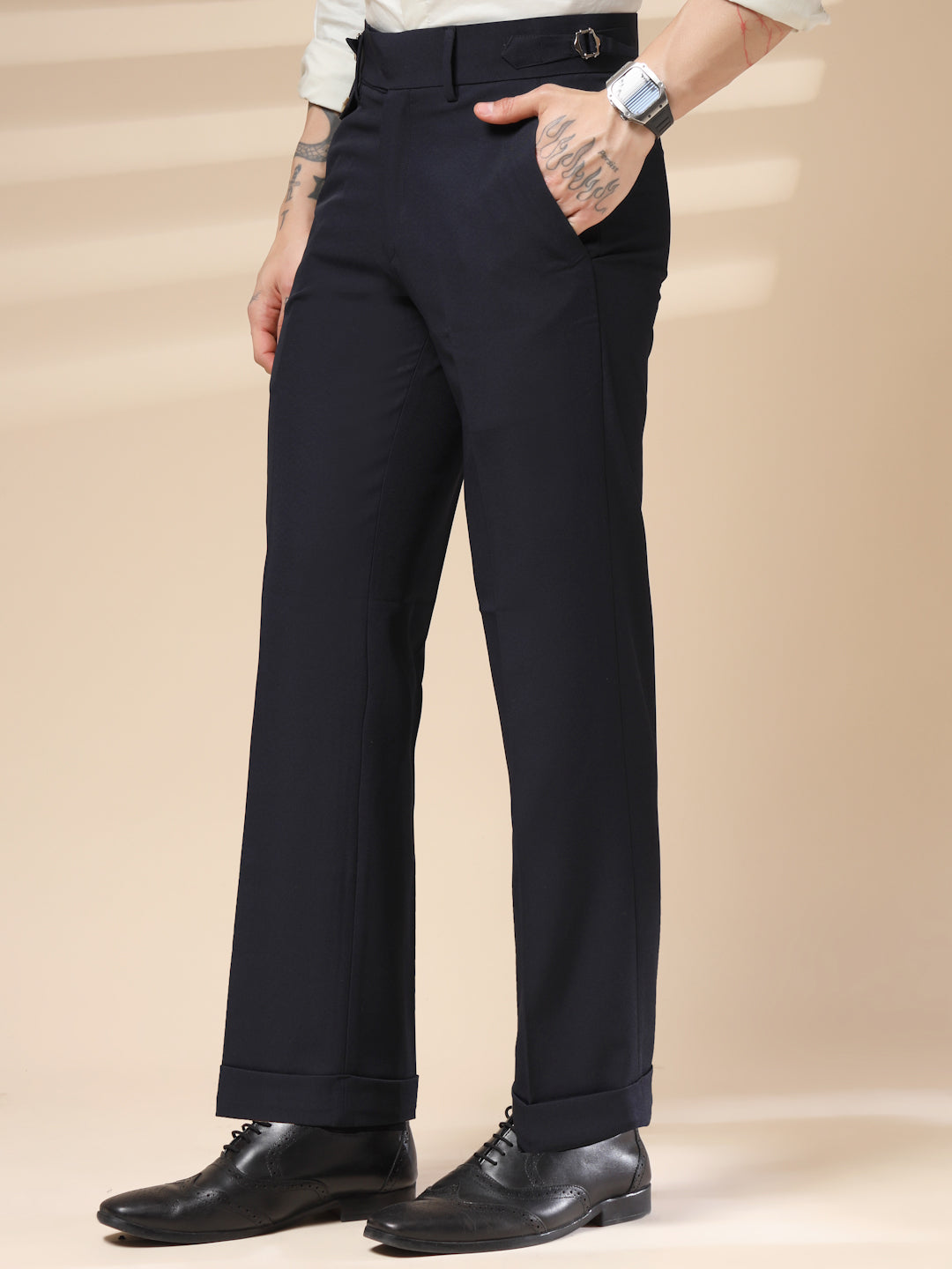Navy Blue Single Buckle Gurkha Pants by ITALIAN VEGA®
