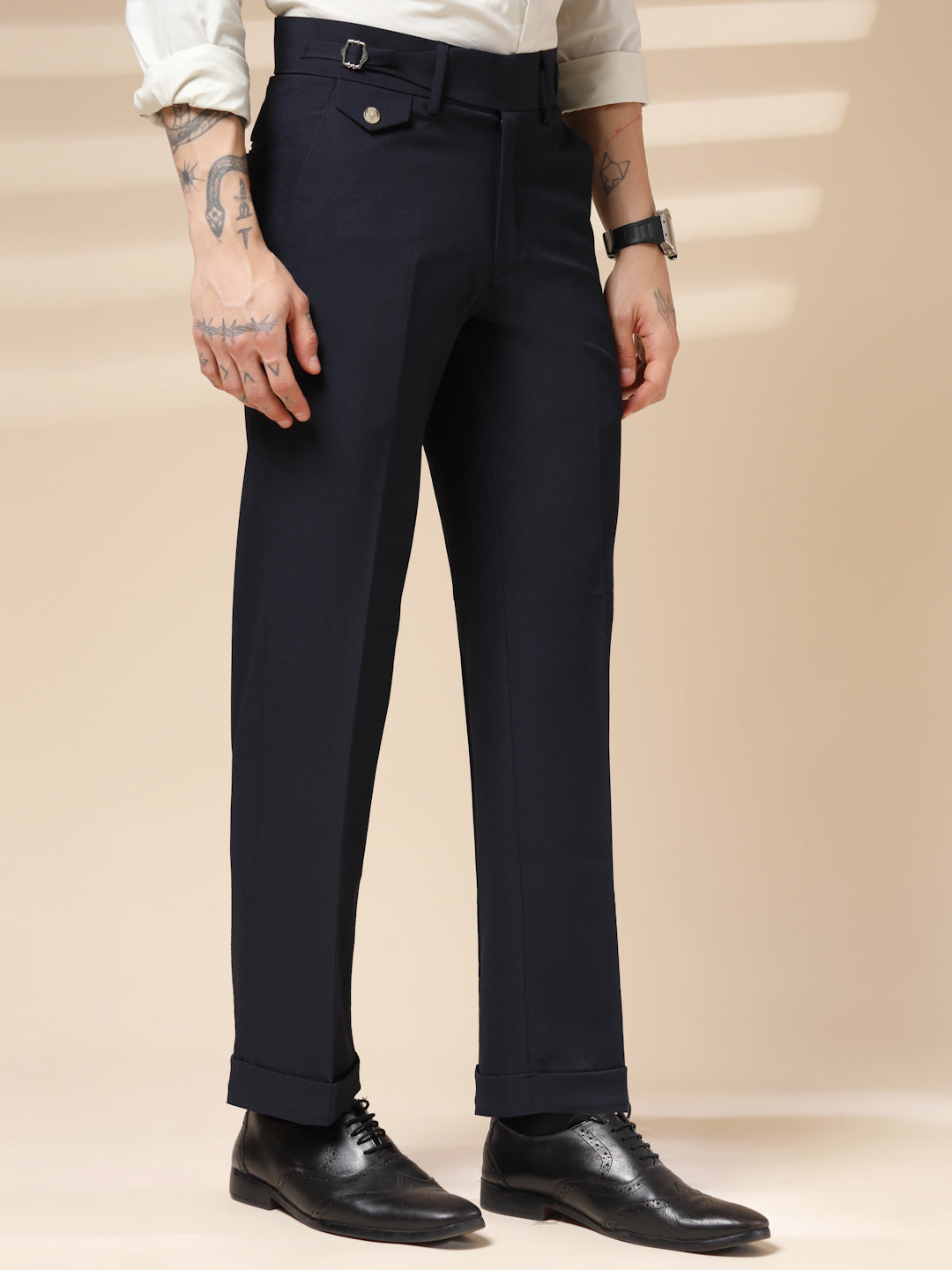 Navy Blue Single Buckle Gurkha Pants by ITALIAN VEGA®
