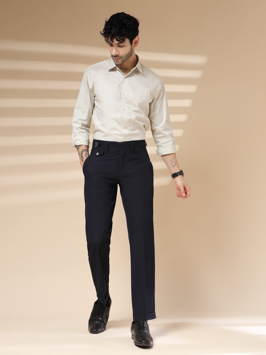 Navy Blue Single Buckle Gurkha Pants by ITALIAN VEGA®
