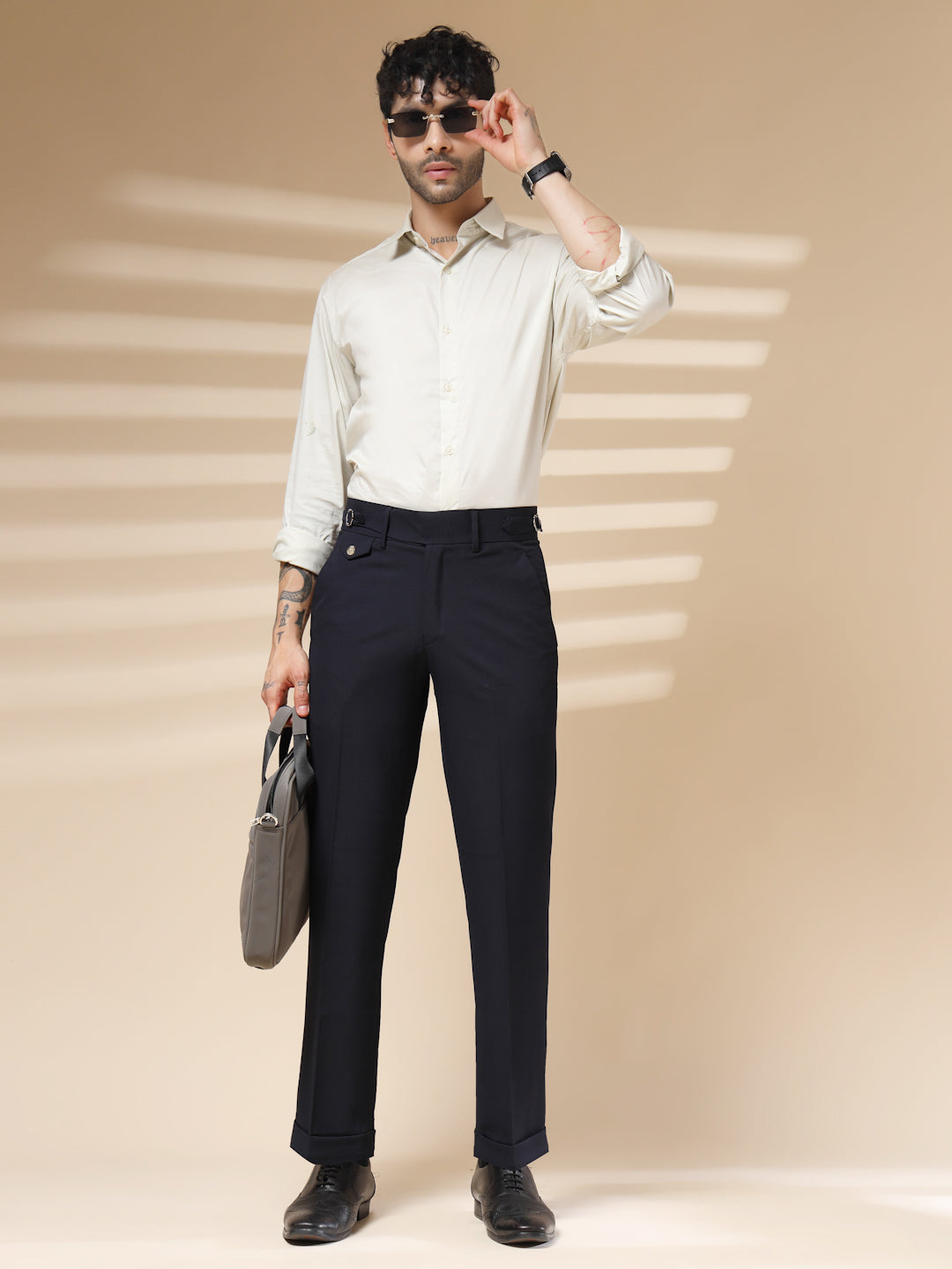 Navy Blue Single Buckle Gurkha Pants by ITALIAN VEGA®