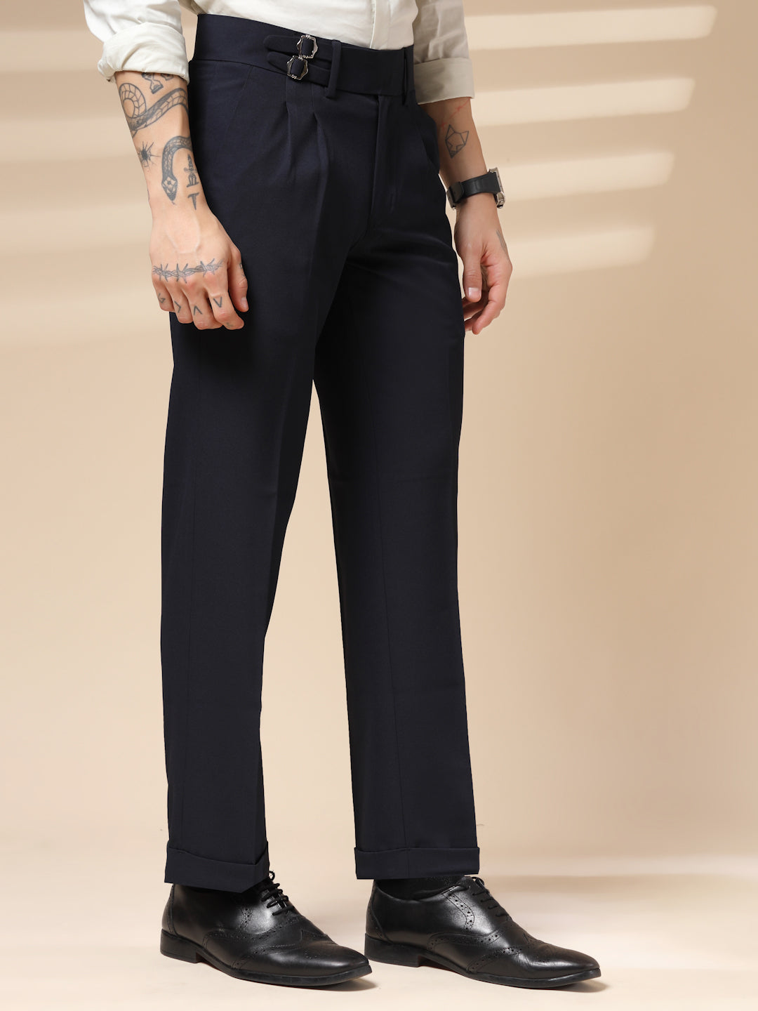 Navy Blue Double Buckle Gurkha Pants by ITALIAN VEGA®