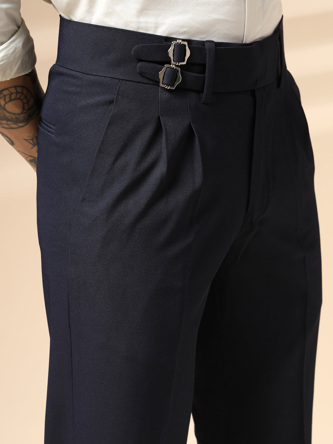 Navy Blue Double Buckle Gurkha Pants