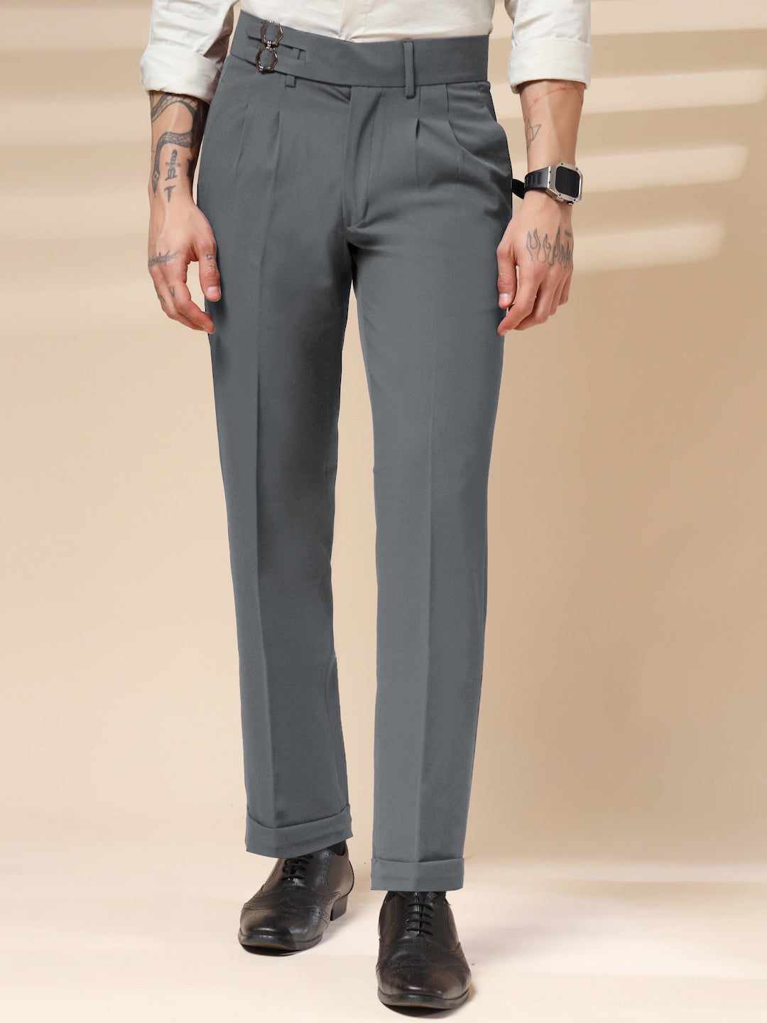 Stone Grey Double Buckle Formal Gurkha Pants by ITALIAN VEGA®