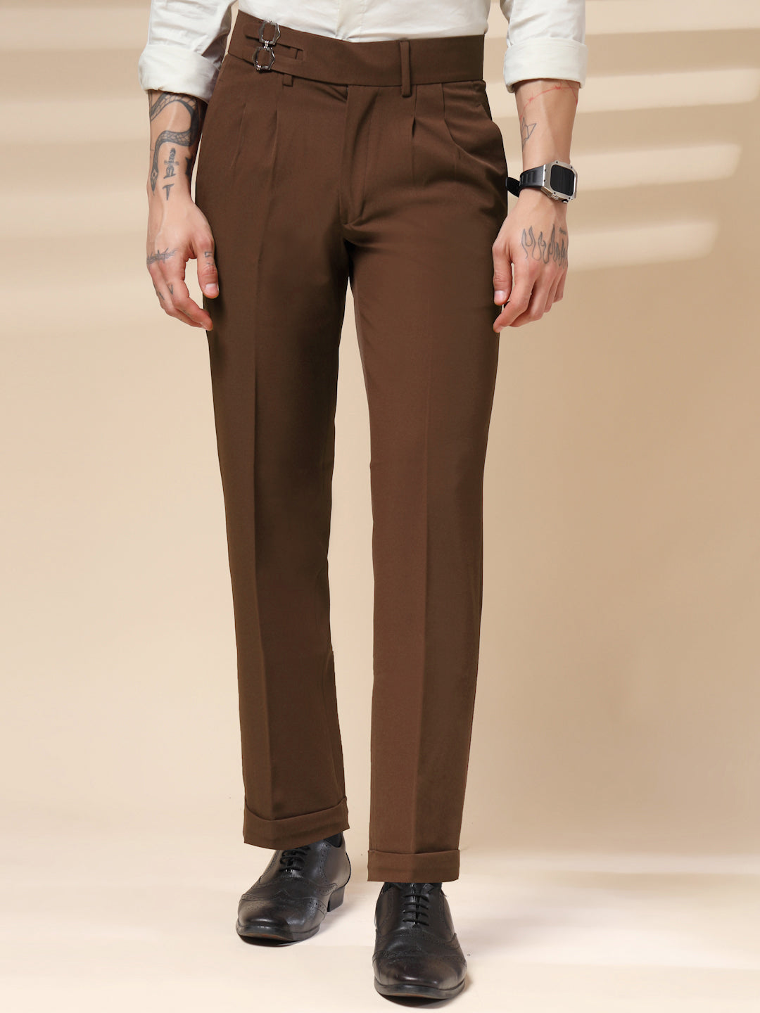 Brown Double Buckle Gurkha Pants by ITALIAN VEGA®