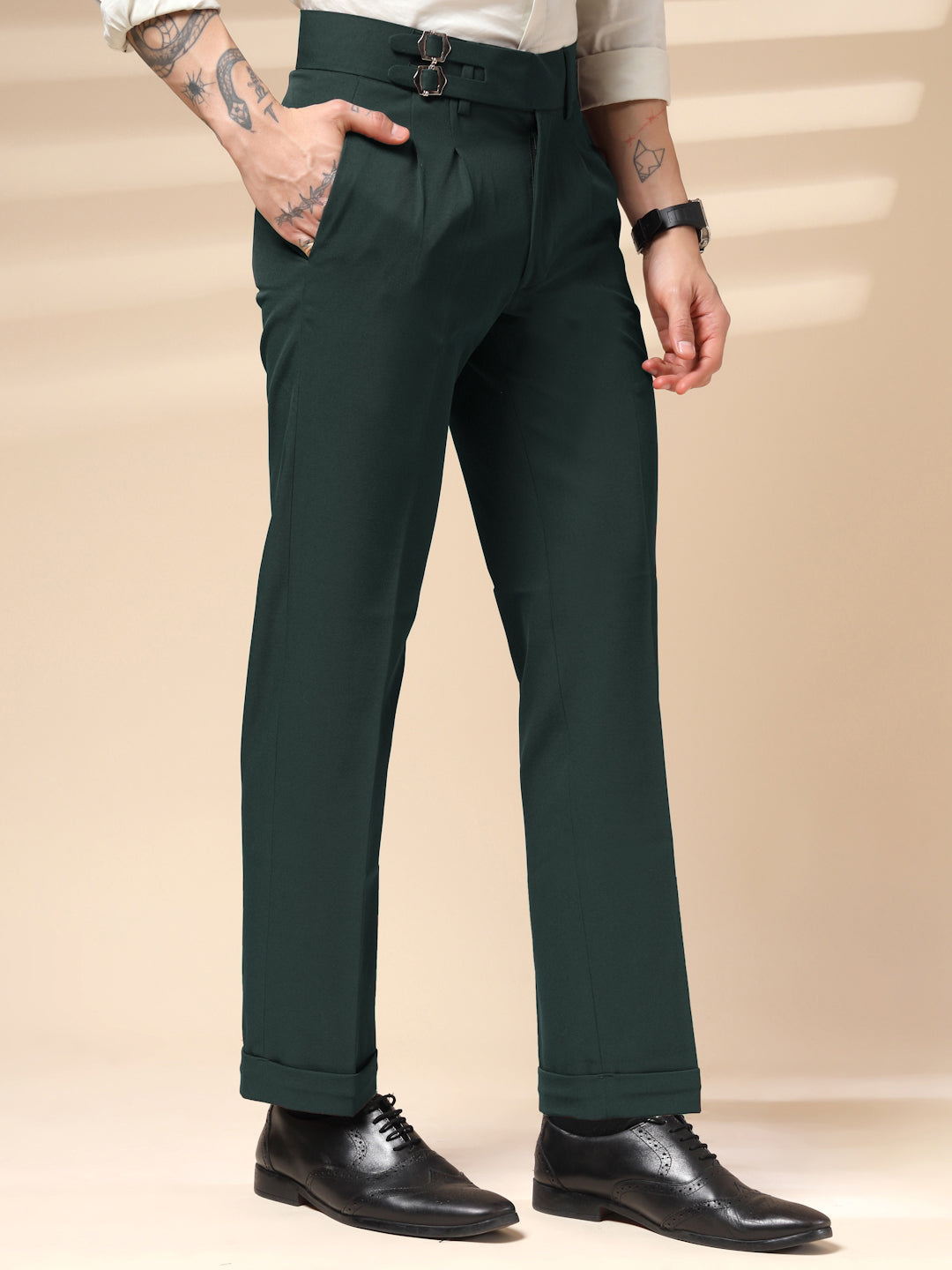 Bottle Green Double Buckle Gurkha Pants by ITALIAN VEGA®