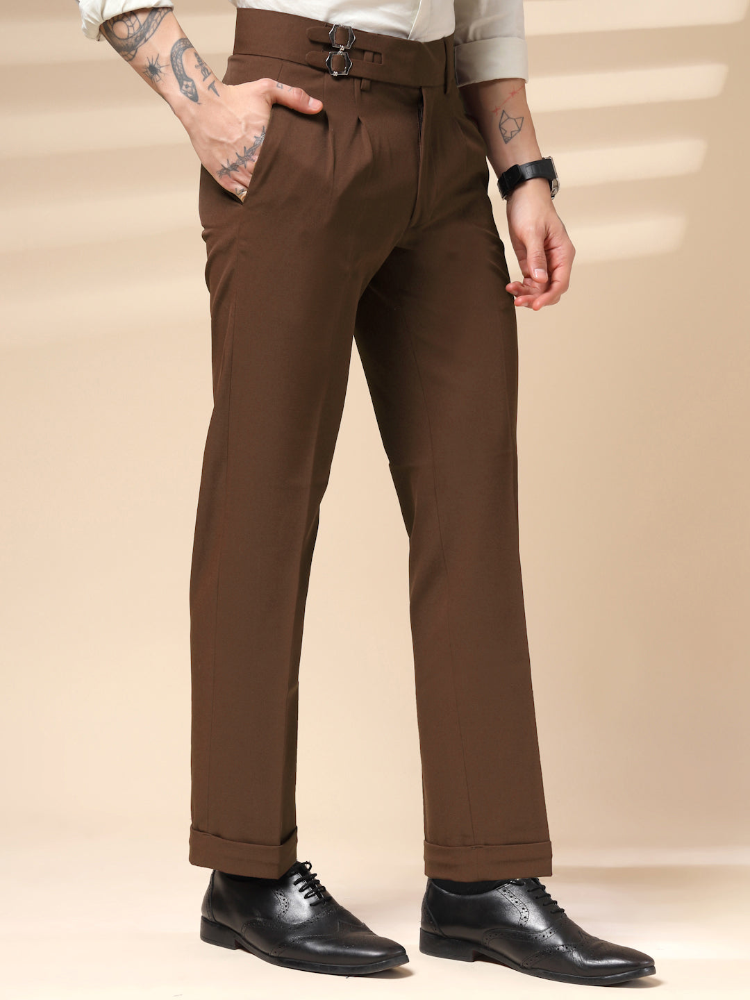 Brown Double Buckle Gurkha Pants by ITALIAN VEGA®