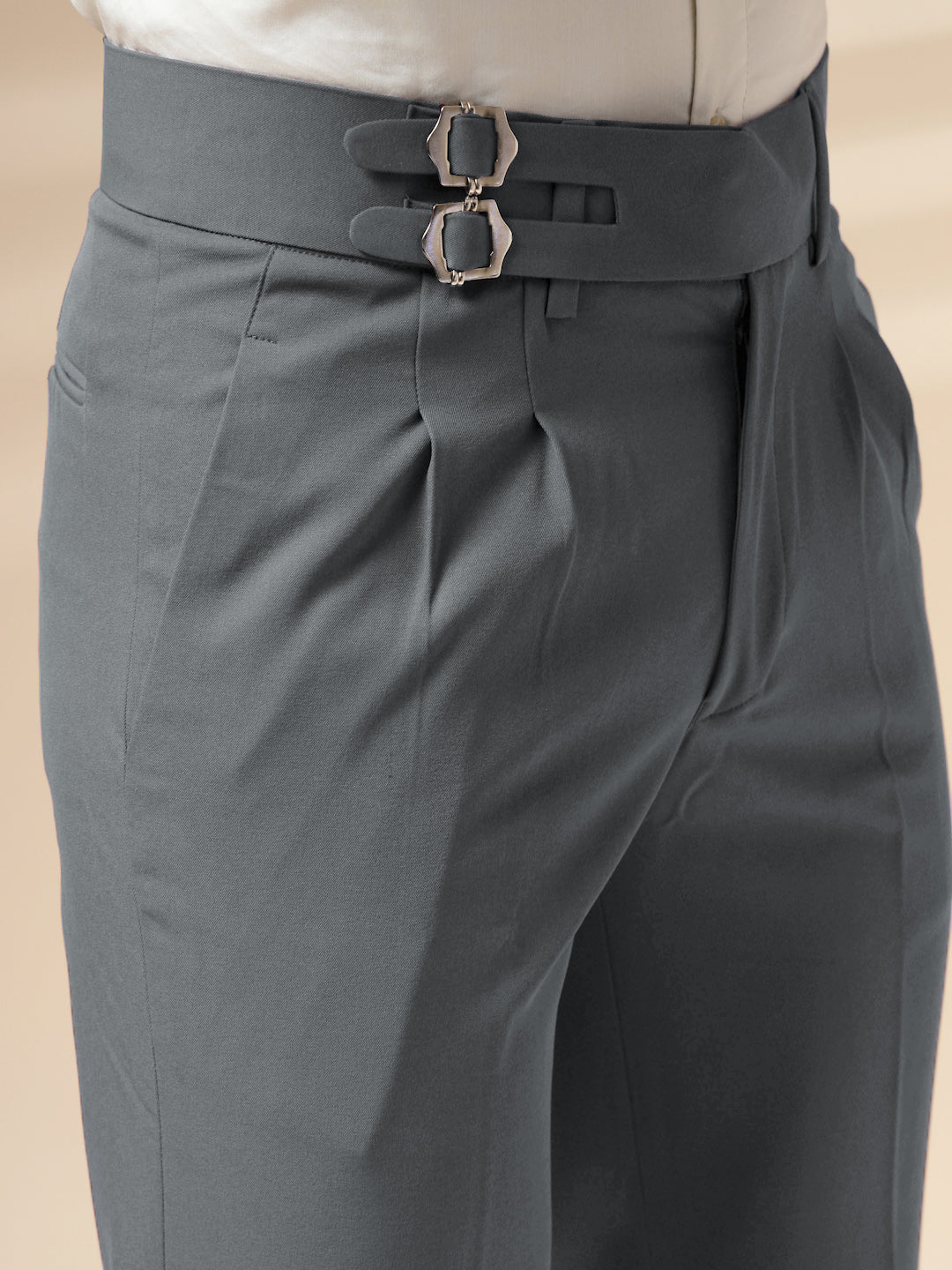 Stone Grey Double Buckle Formal Gurkha Pants by ITALIAN VEGA®