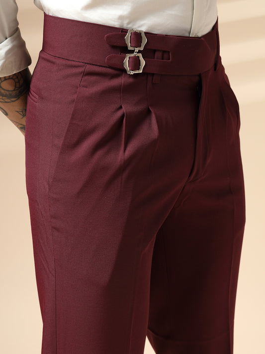 Wine Double Buckle Gurkha Pants