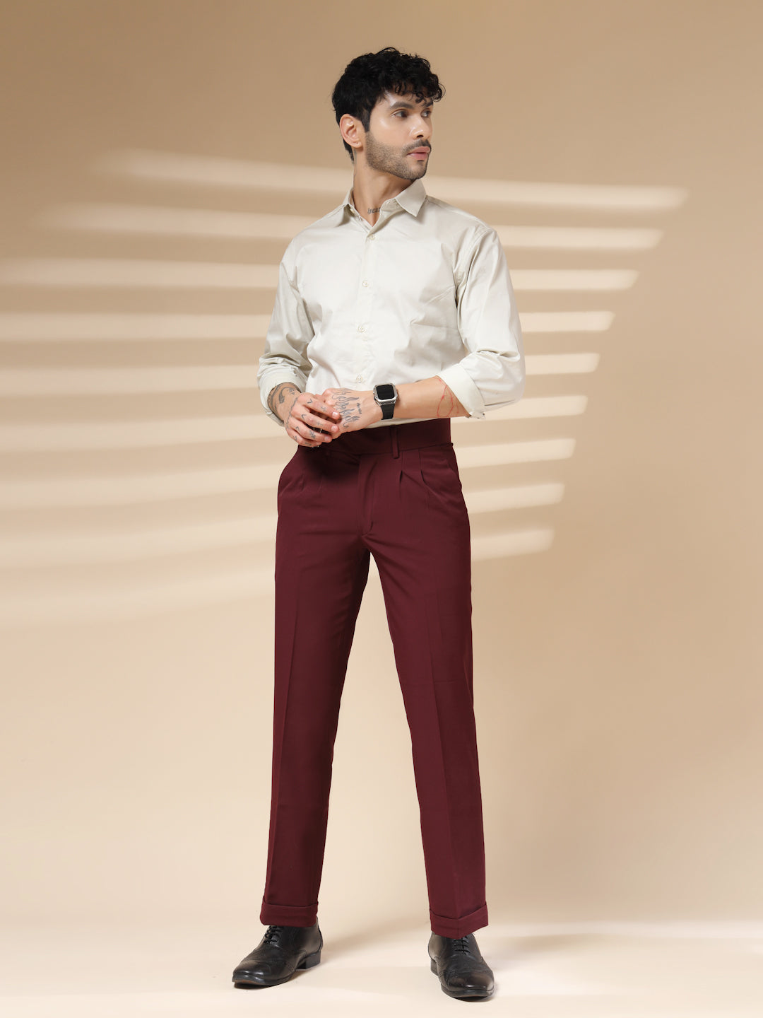 Wine Double Buckle Gurkha Pants