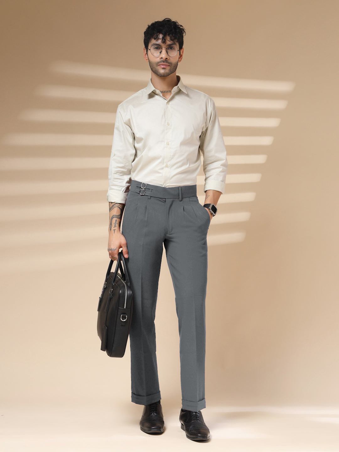 Stone Grey Double Buckle Formal Gurkha Pants by ITALIAN VEGA®