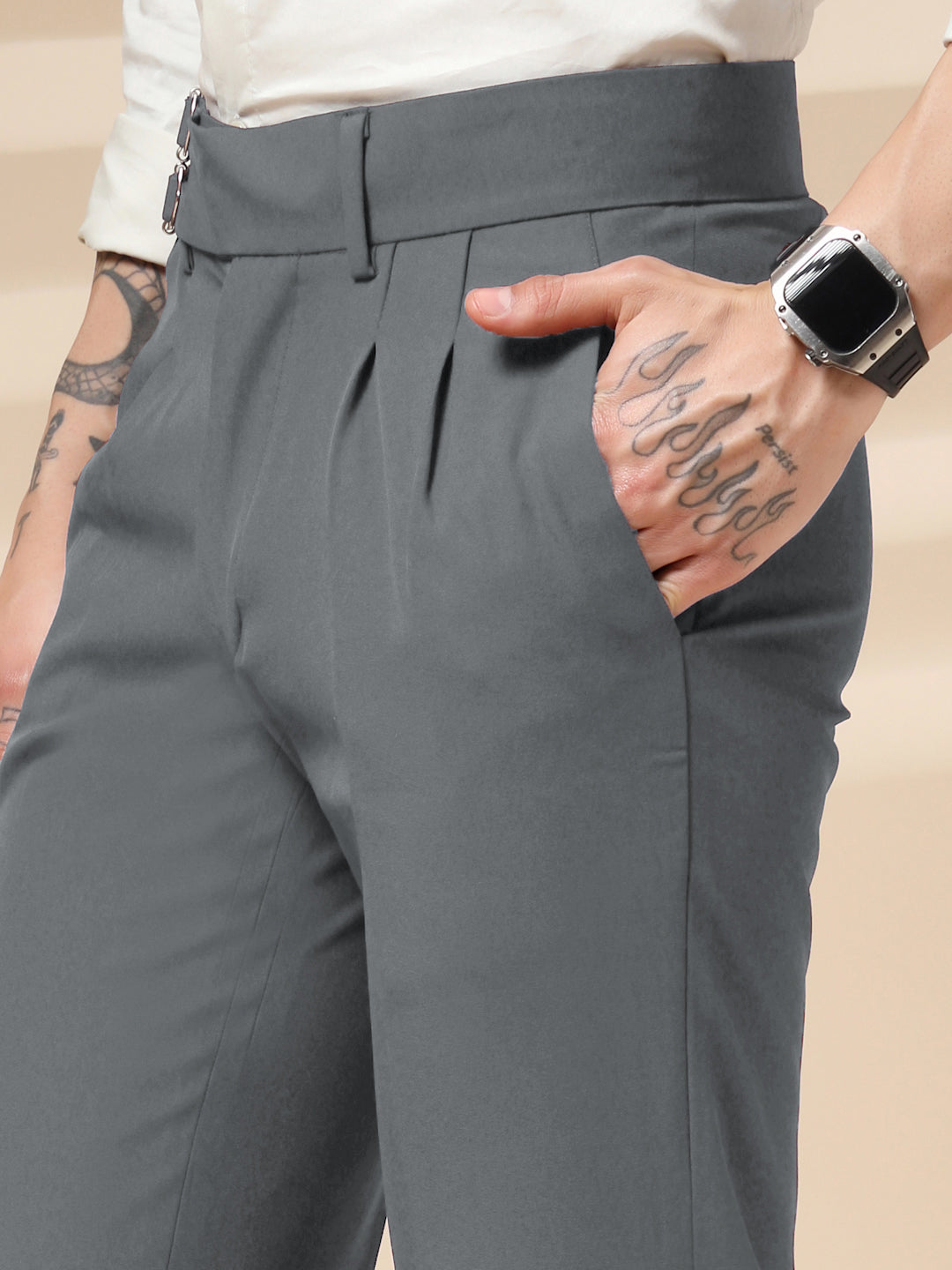 Stone Grey Double Buckle Formal Gurkha Pants by ITALIAN VEGA®