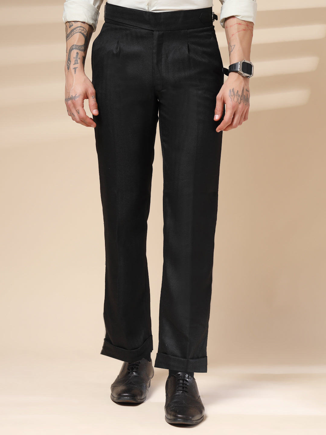 Black Exotic Herringbone Gurkha Pants | Boot Cut Fit by ITALIAN VEGA®