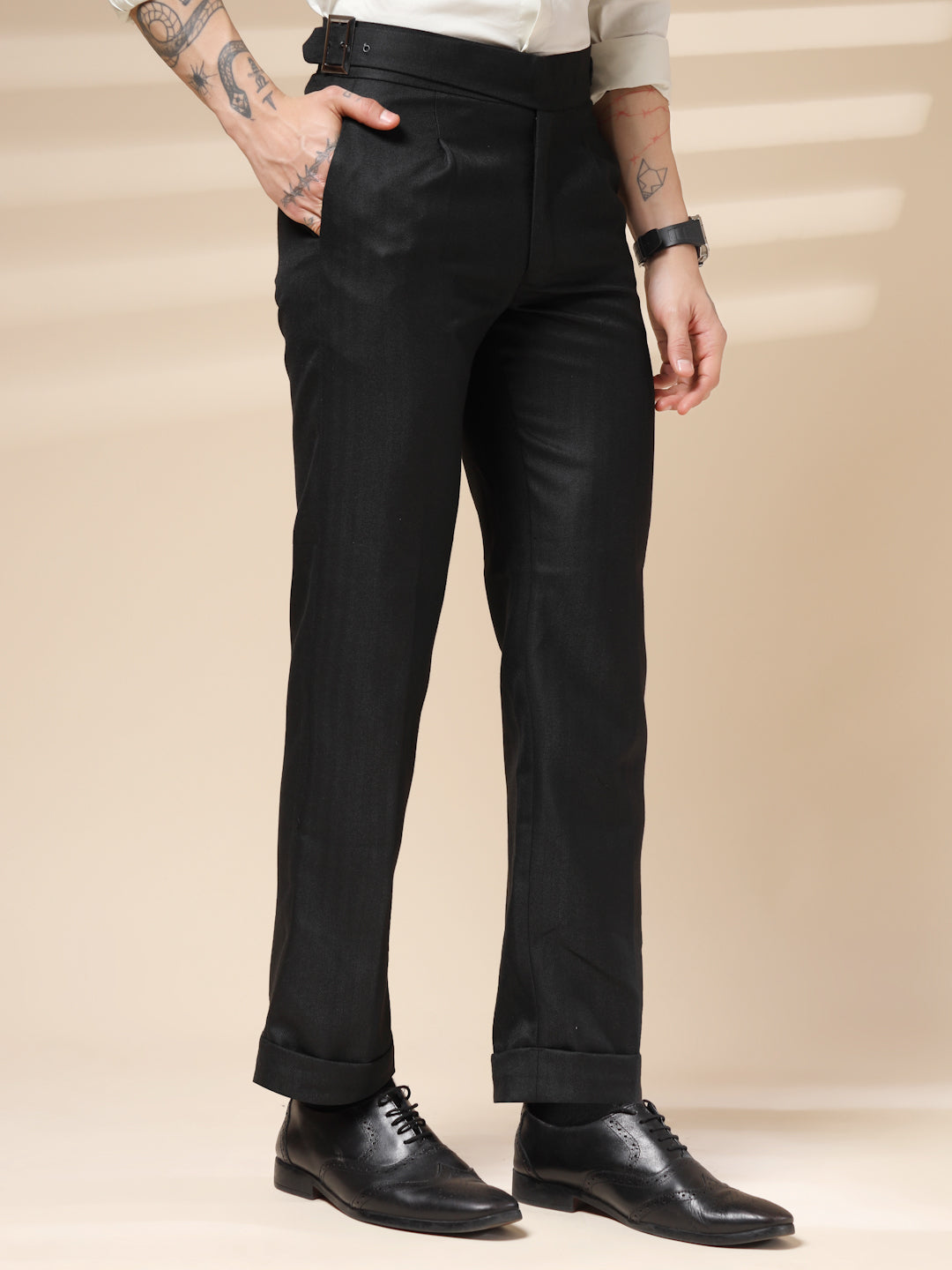 Black Exotic Herringbone Gurkha Pants | Boot Cut Fit by ITALIAN VEGA®