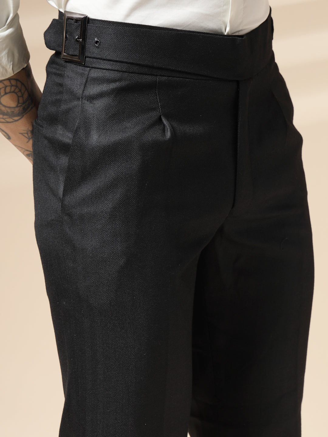 Black Exotic Herringbone Gurkha Pants | Boot Cut Fit by ITALIAN VEGA®