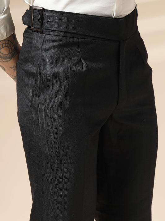 Black Exotic Herringbone Gurkha Pants | Boot Cut Fit by Italian Vega®