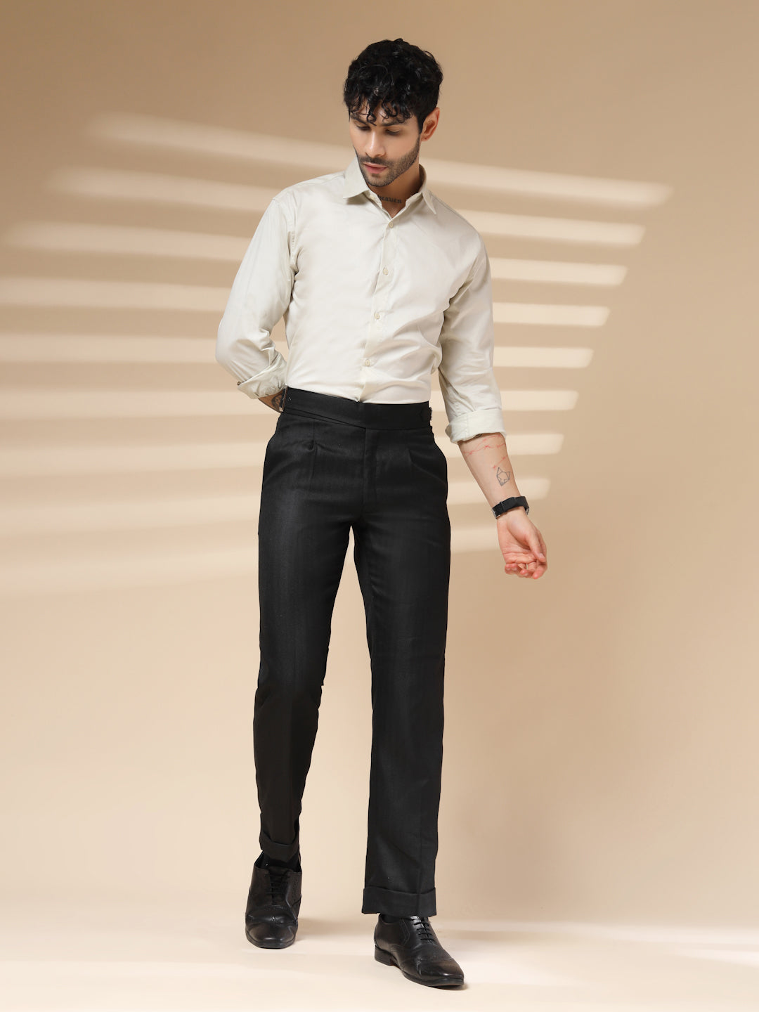 Black Exotic Herringbone Gurkha Pants | Boot Cut Fit by ITALIAN VEGA®