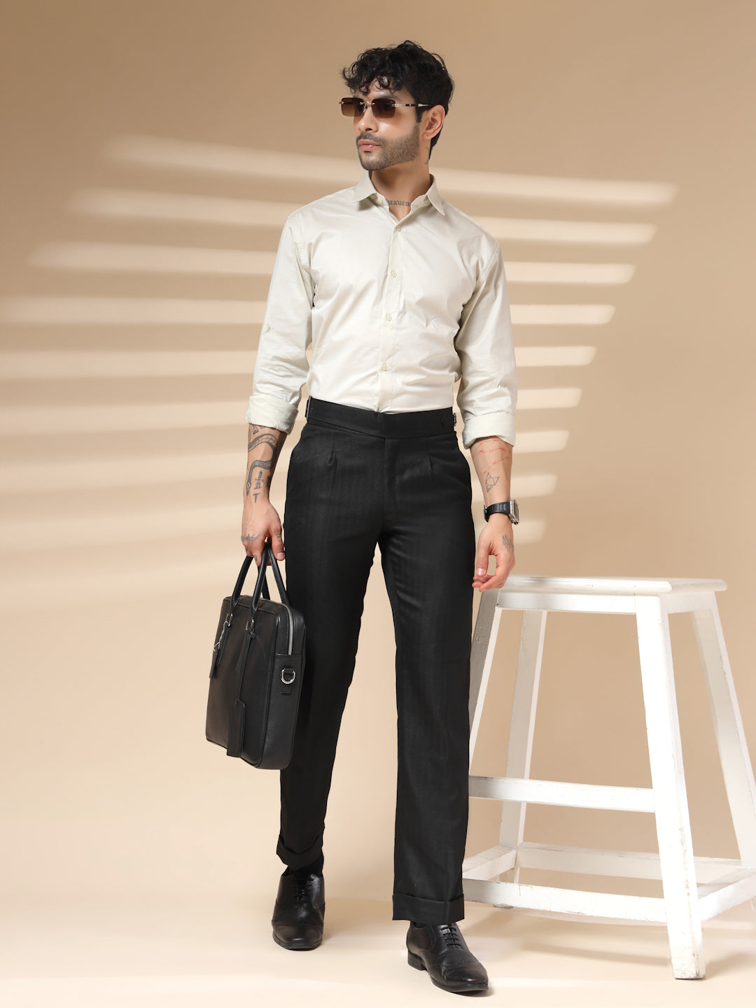 Black Exotic Herringbone Gurkha Pants | Boot Cut Fit by ITALIAN VEGA®