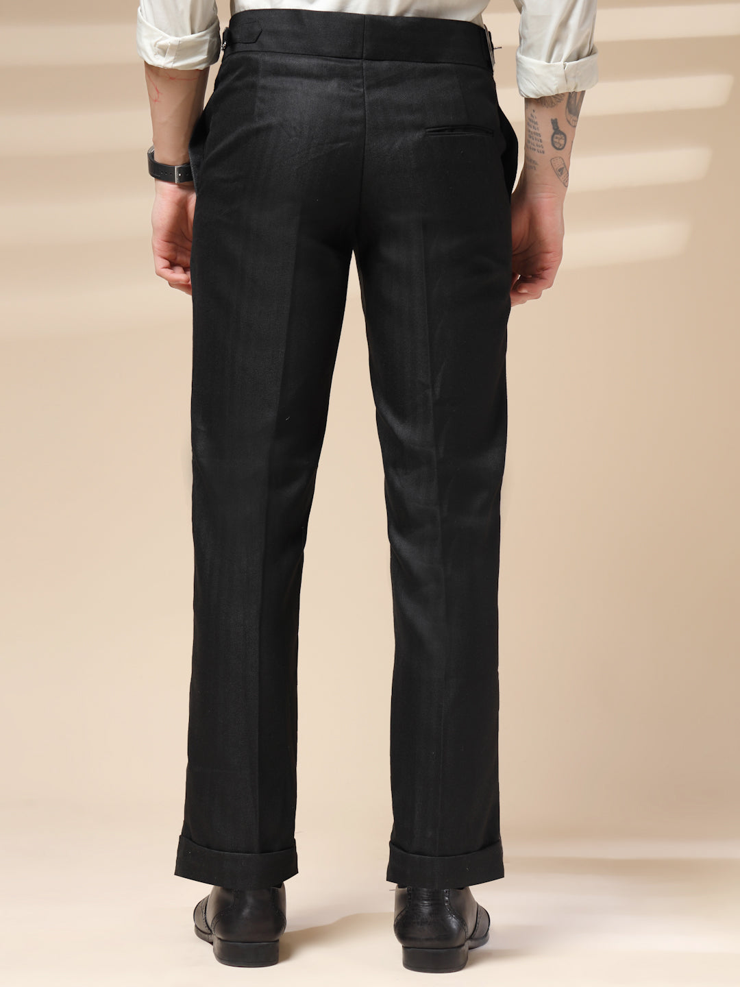 Black Exotic Herringbone Gurkha Pants | Boot Cut Fit by ITALIAN VEGA®