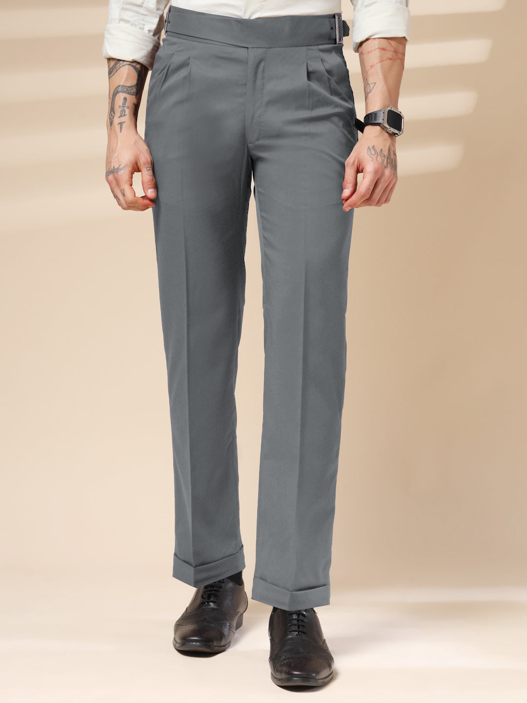 Stone Grey Classic Buckle Gurkha Pants by Italian Vega®
