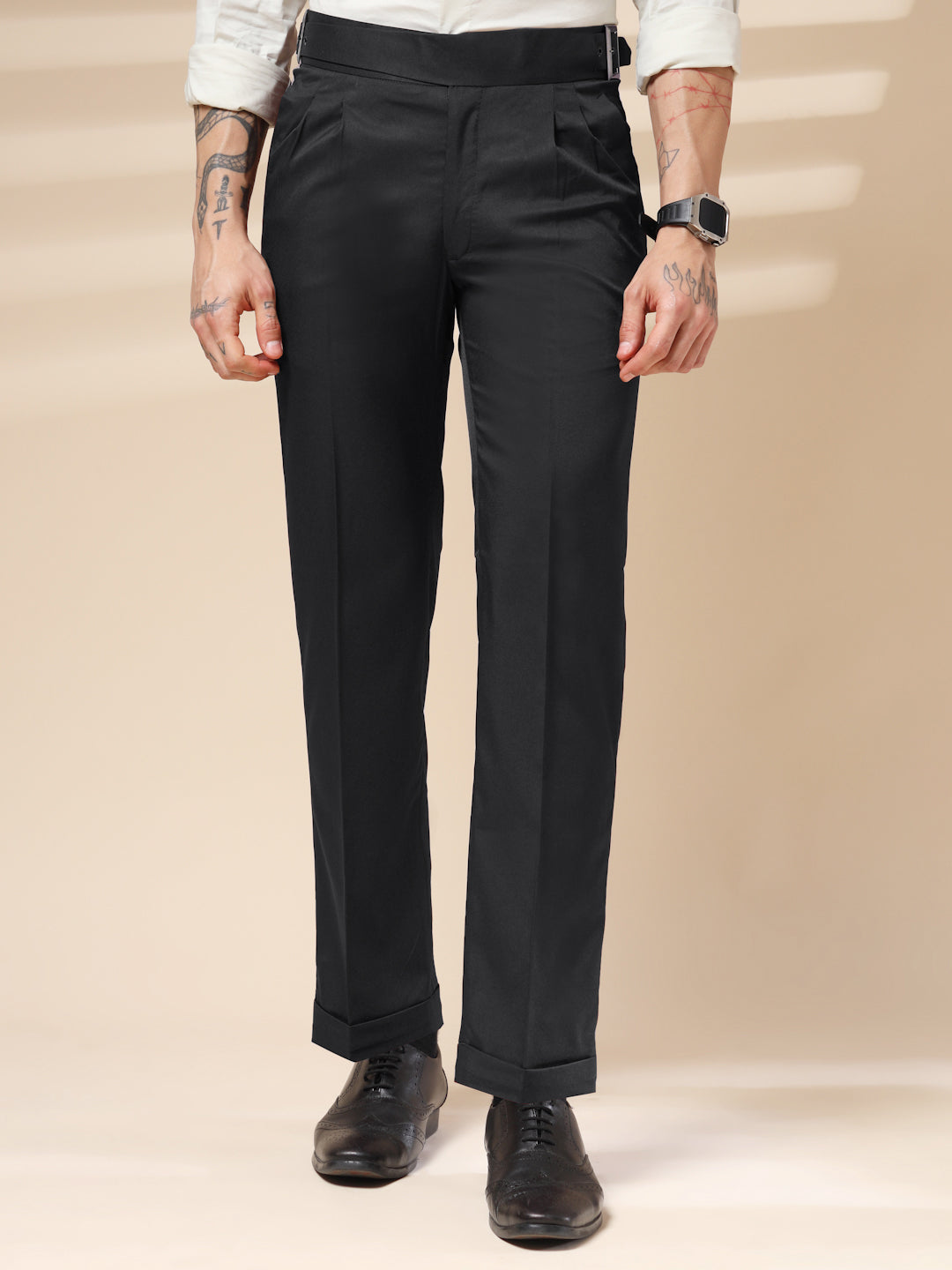 Charcoal Black Classic Buckle Gurkha Pants by ITALIAN VEGA®