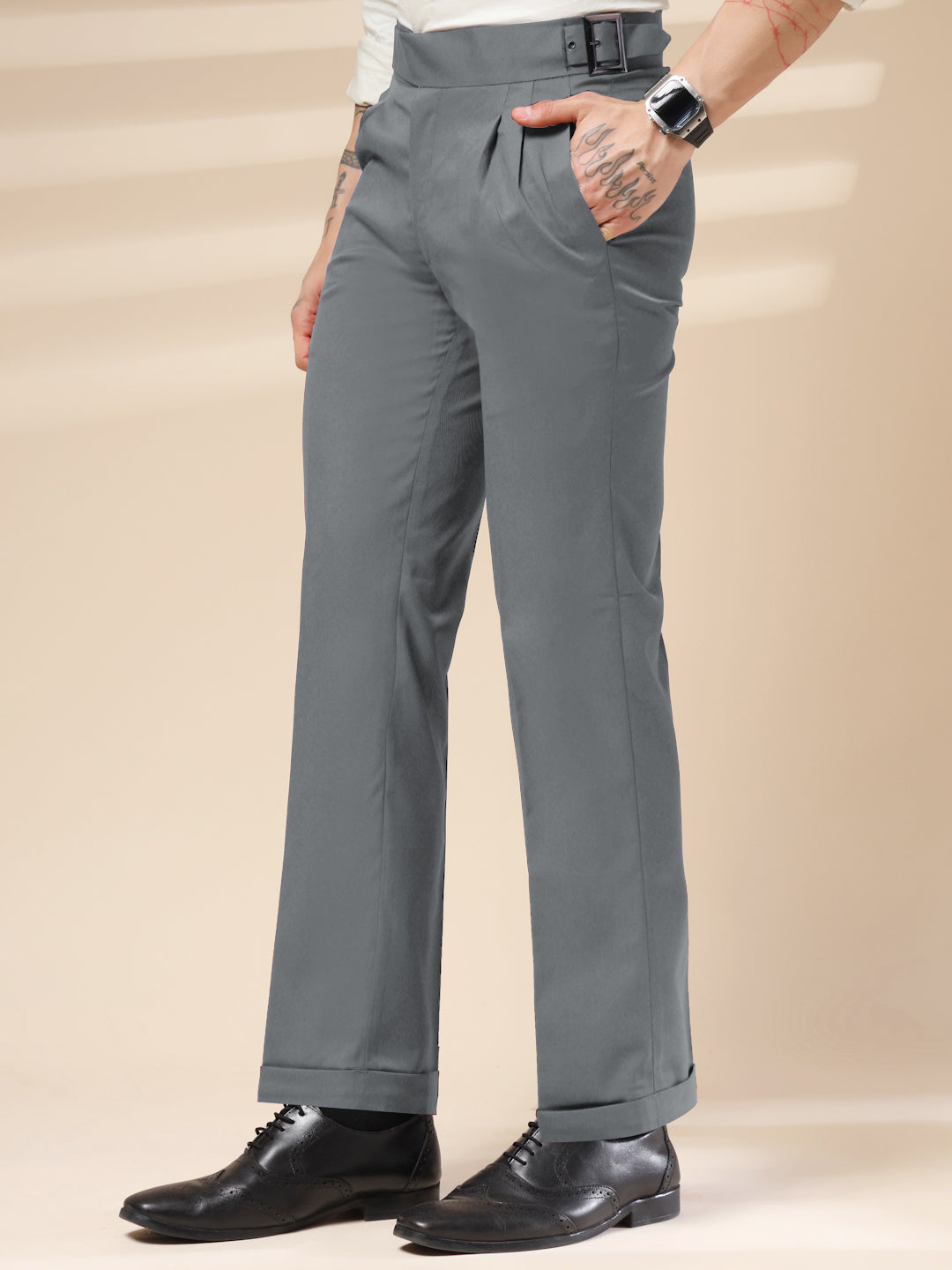 Stone Grey Classic Buckle Gurkha Pants by ITALIAN VEGA®