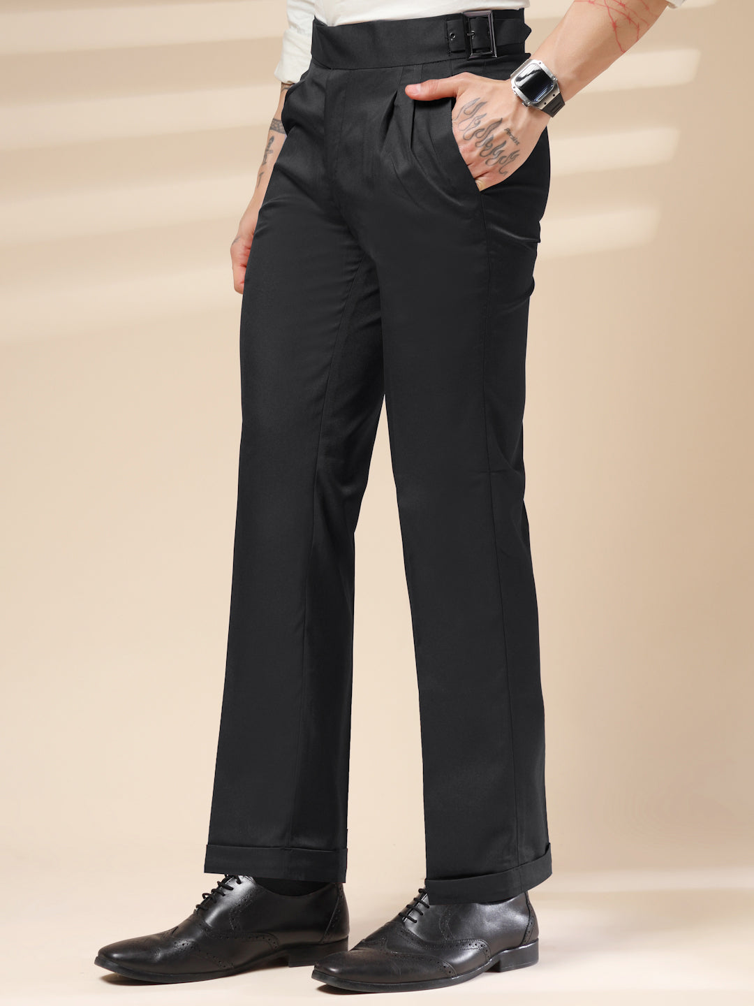 Charcoal Black Classic Buckle Gurkha Pants by ITALIAN VEGA®