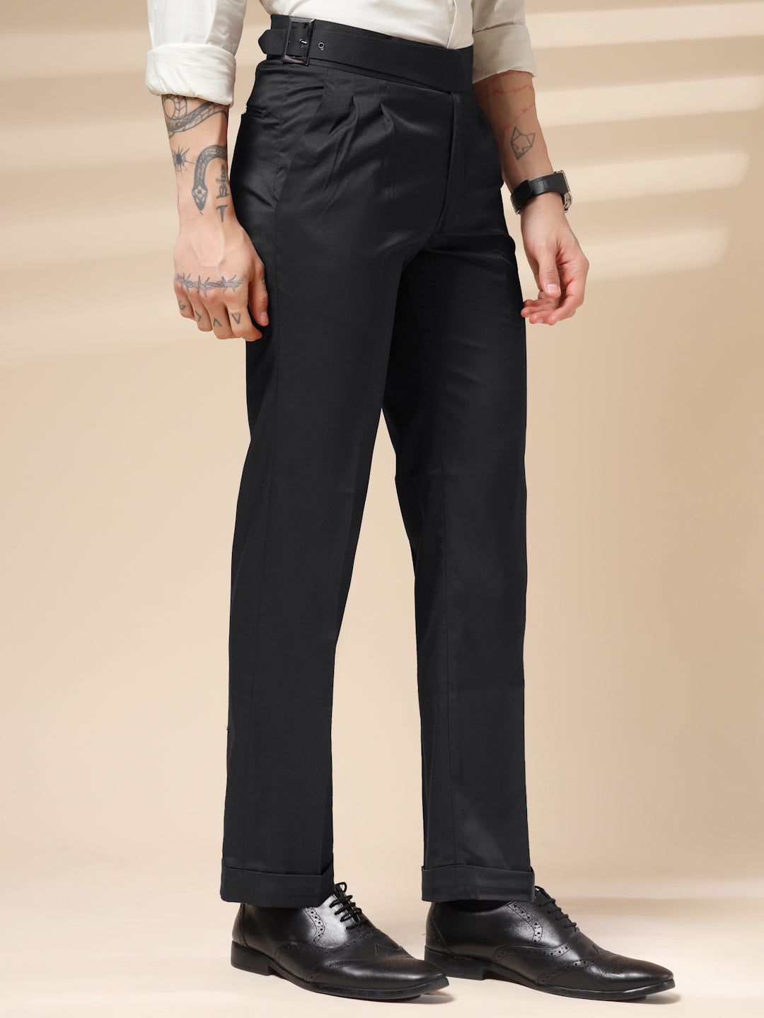 Charcoal Black Classic Buckle Gurkha Pants by ITALIAN VEGA®