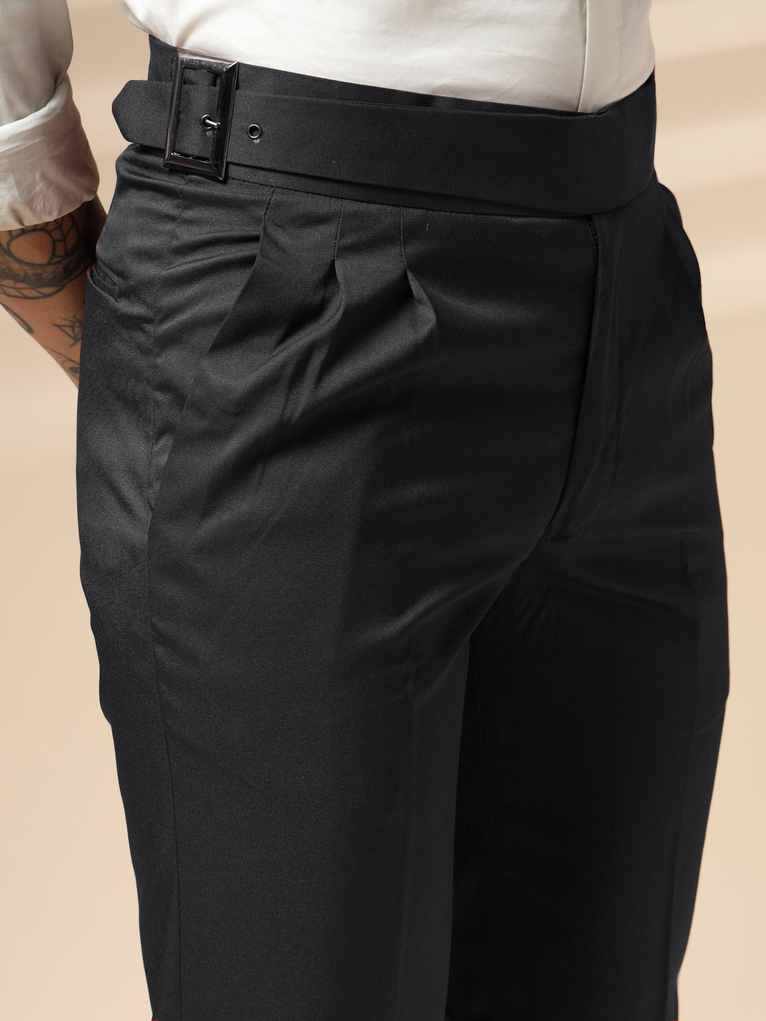 Charcoal Black Classic Buckle Gurkha Pants by ITALIAN VEGA®