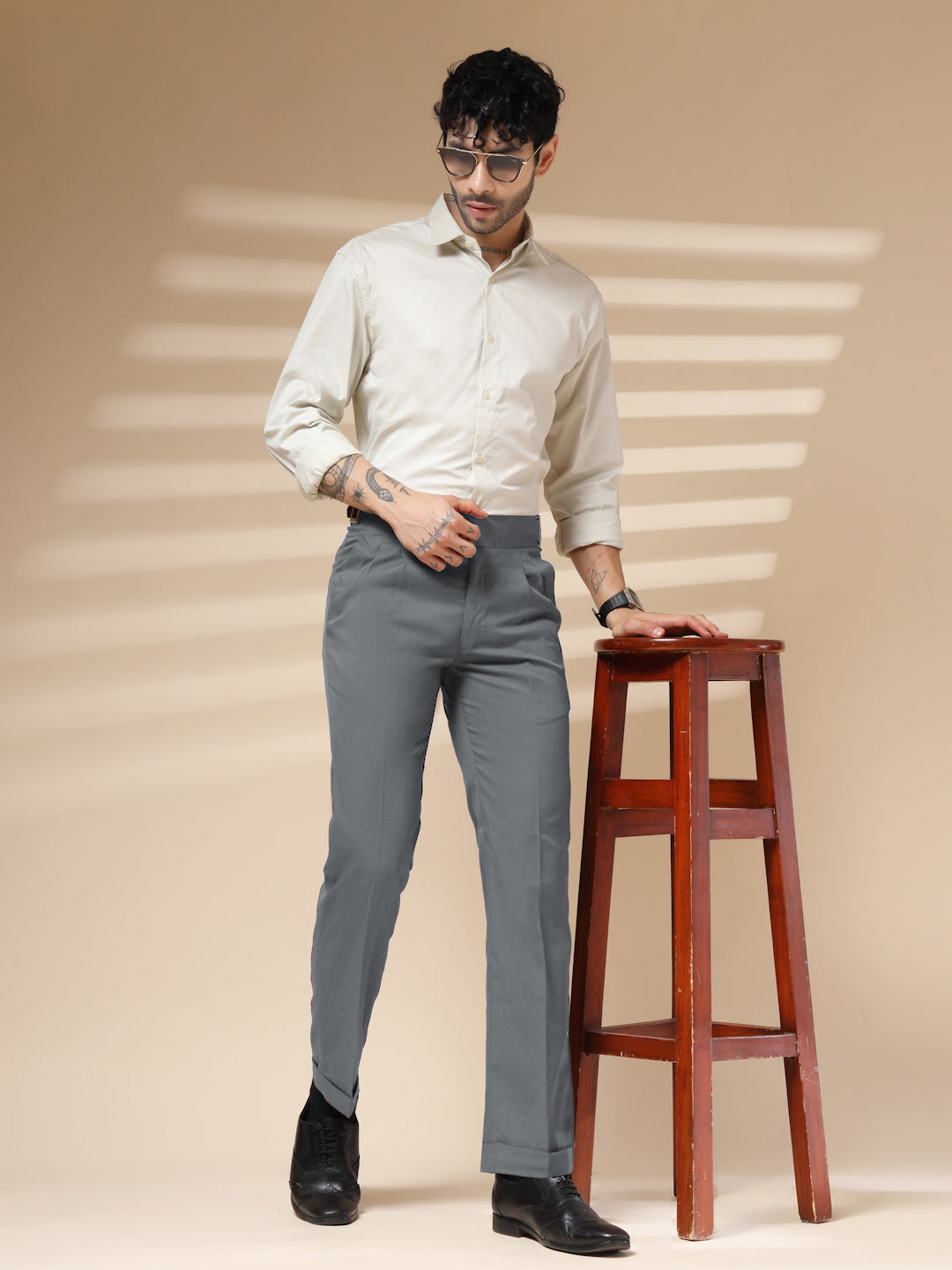 Stone Grey Classic Buckle Gurkha Pants by Italian Vega®