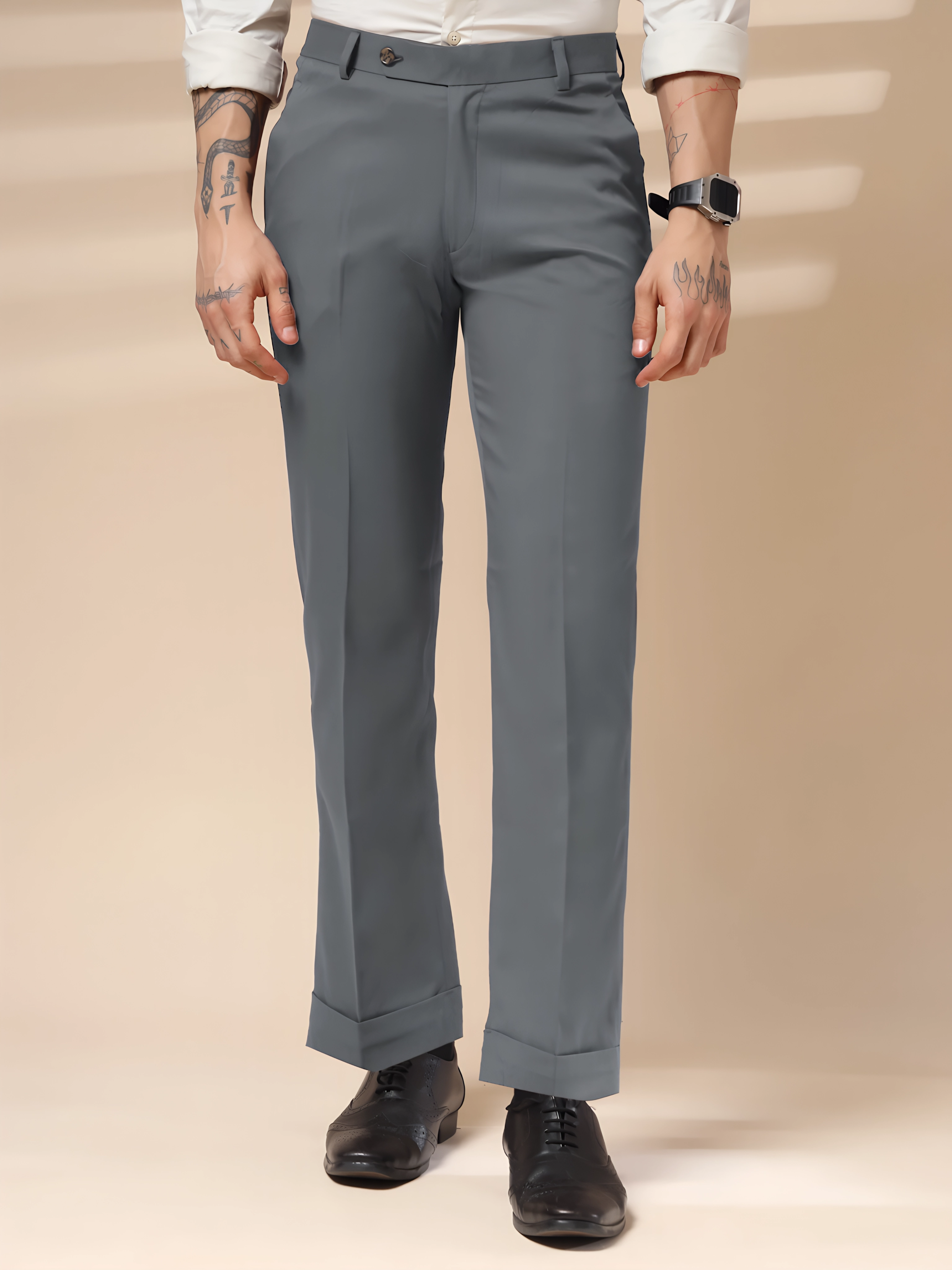 Stone Grey Men Formal Pants by ITALIAN VEGA®