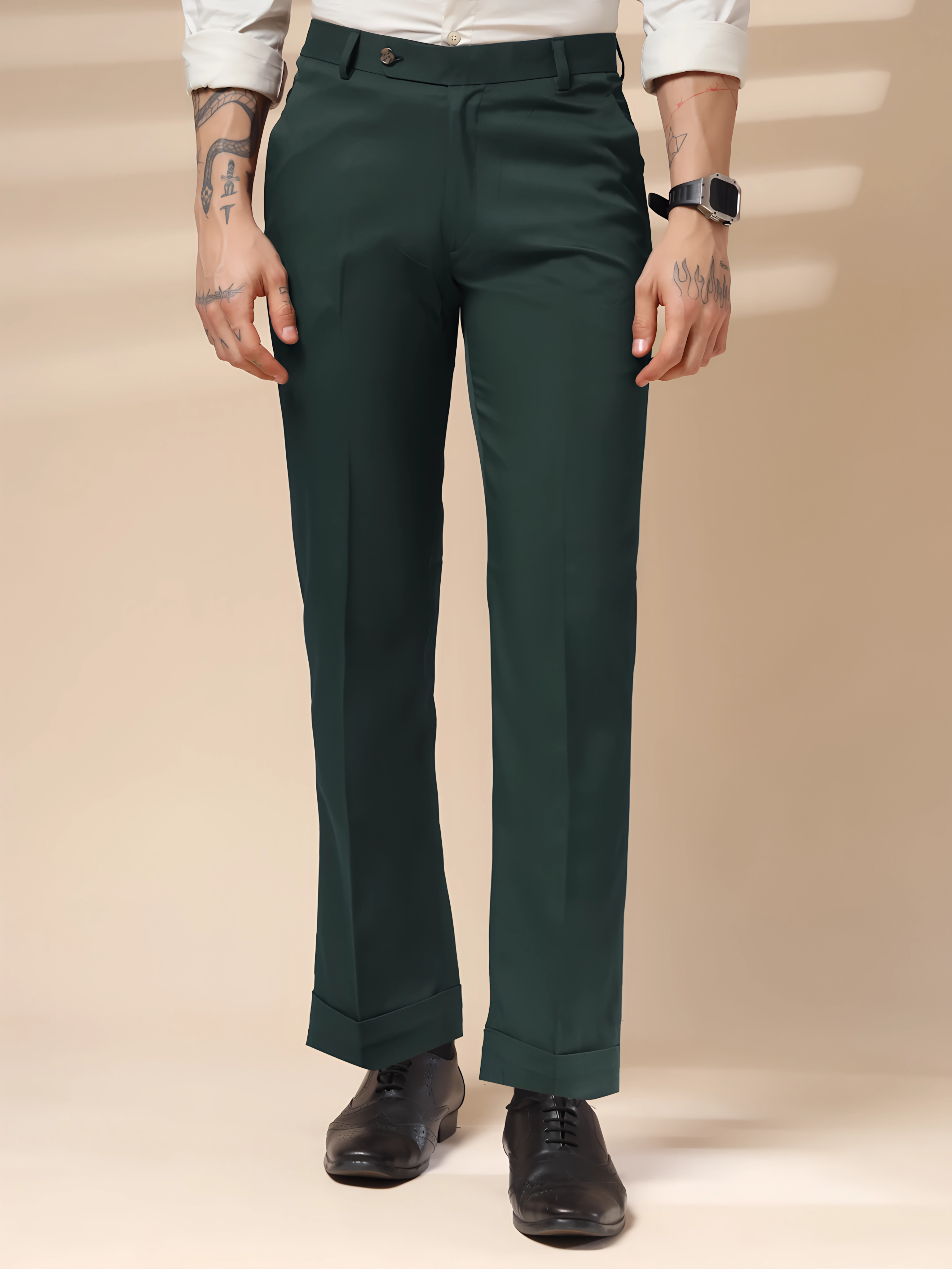 Bottle Green Men Formal Pants by ITALIAN VEGA®