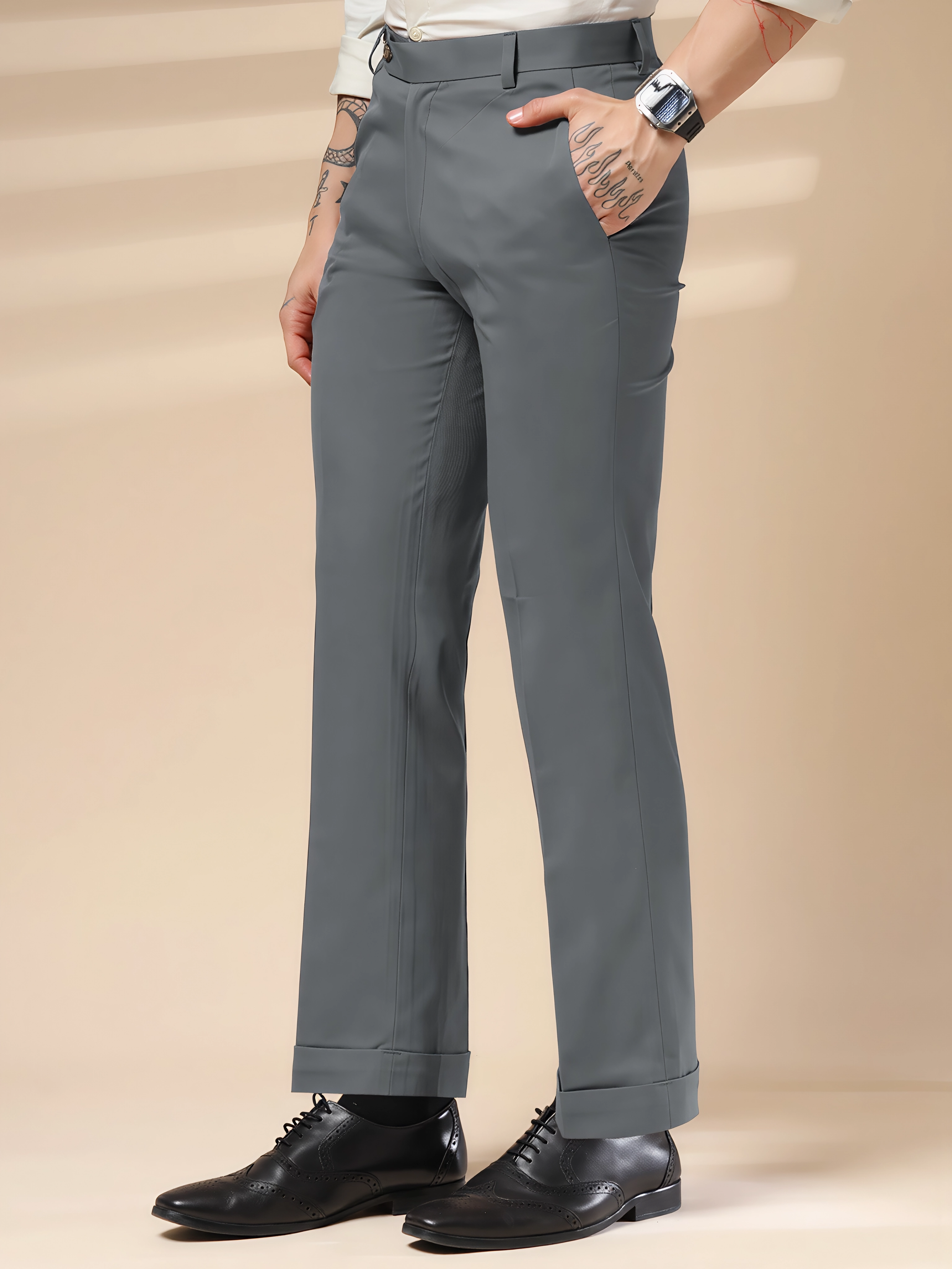 Stone Grey Men Formal Pants by ITALIAN VEGA®