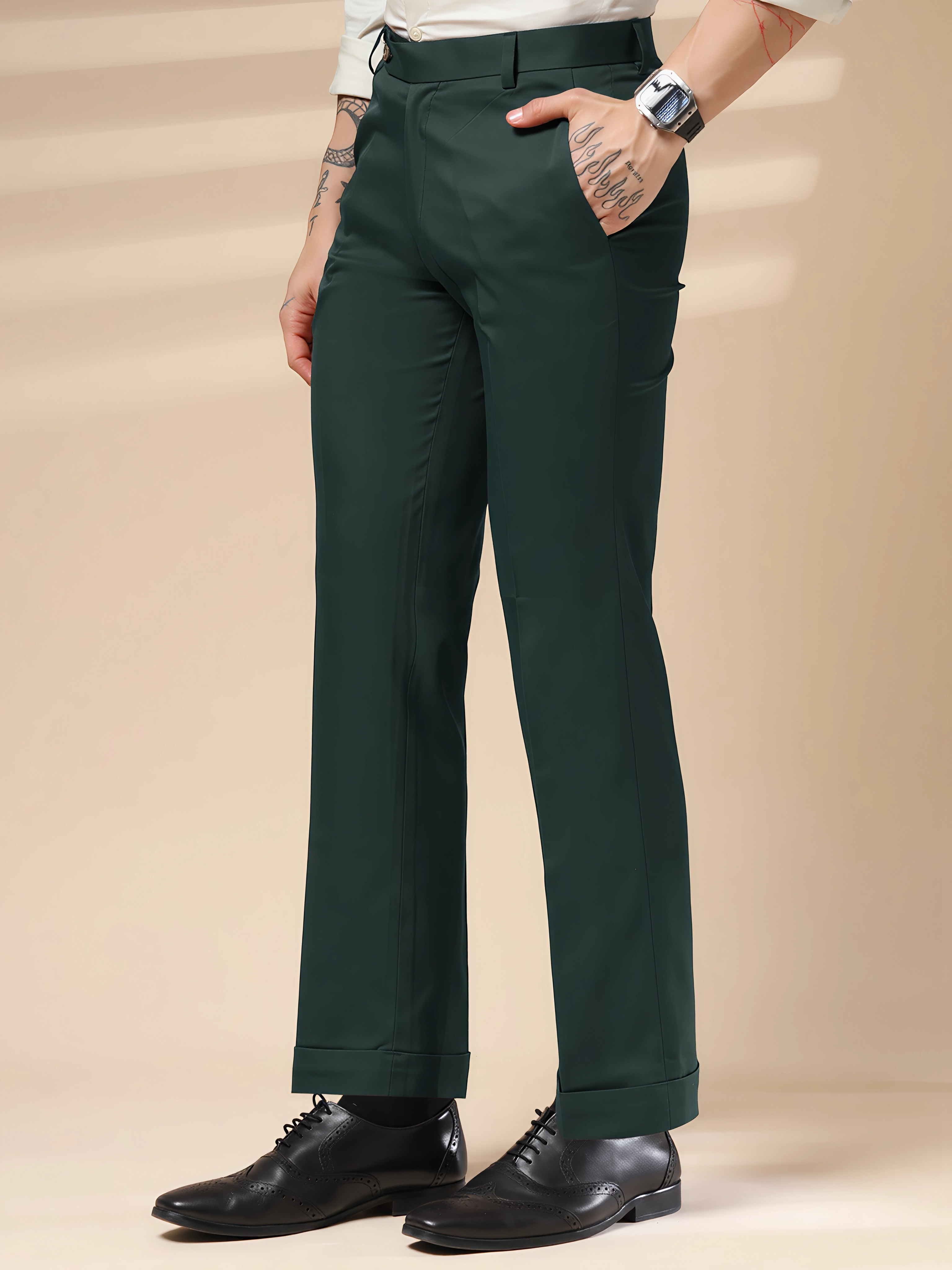 Bottle Green Men Formal Pants by ITALIAN VEGA®