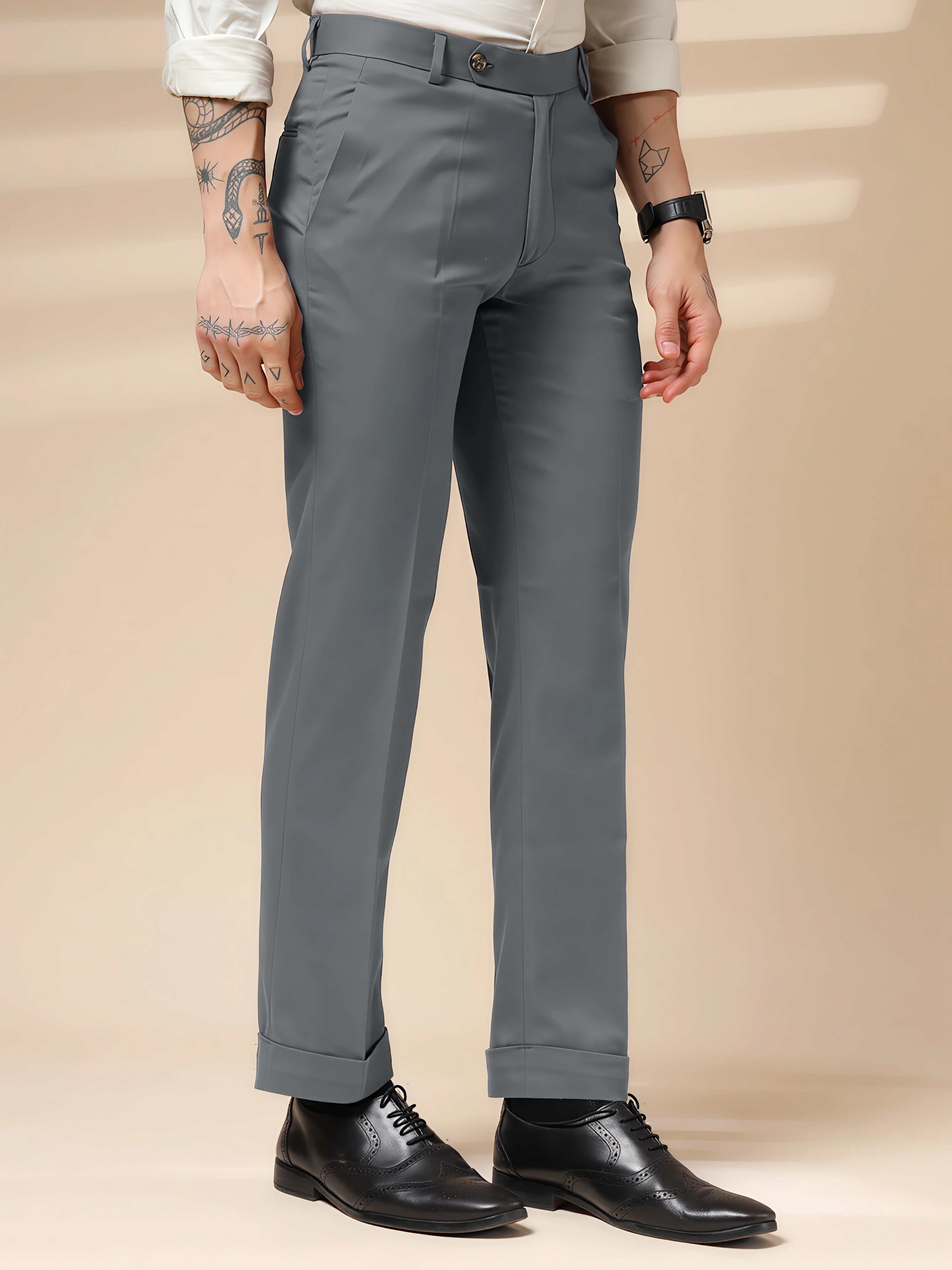 Stone Grey Men Formal Pants by ITALIAN VEGA®