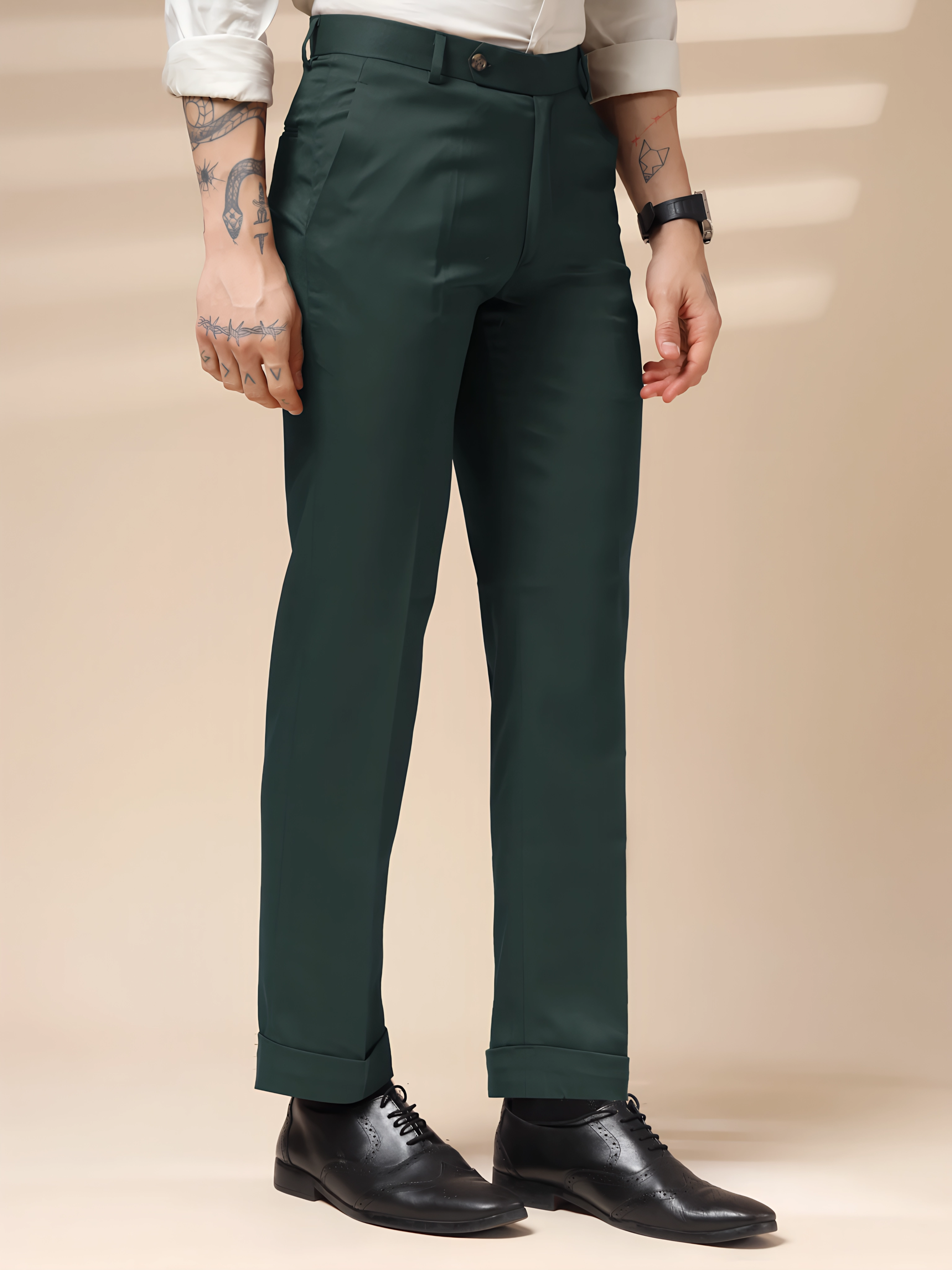 Bottle Green Men Formal Pants by ITALIAN VEGA®
