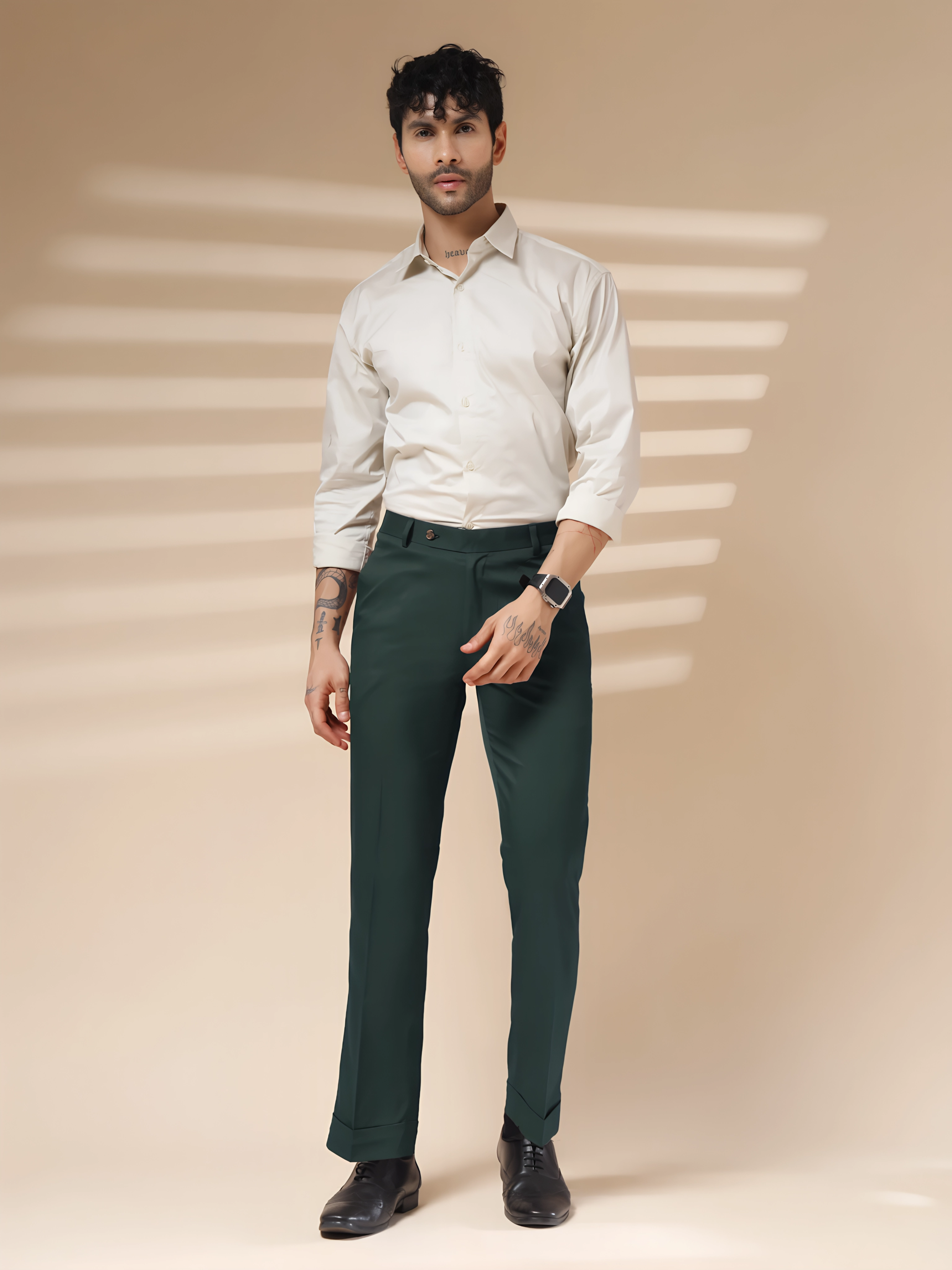 Bottle Green Men Formal Pants by ITALIAN VEGA®