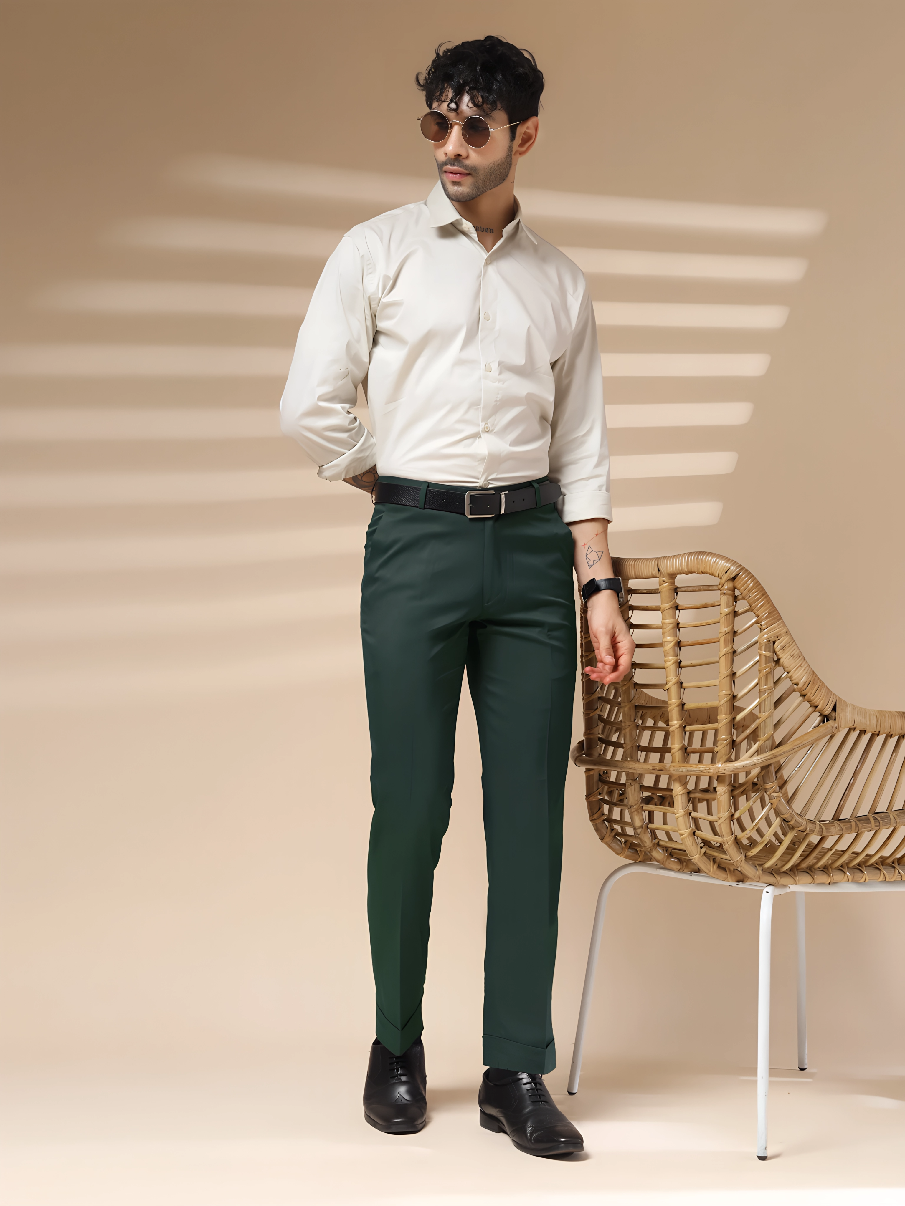 Bottle Green Men Formal Pants by ITALIAN VEGA®
