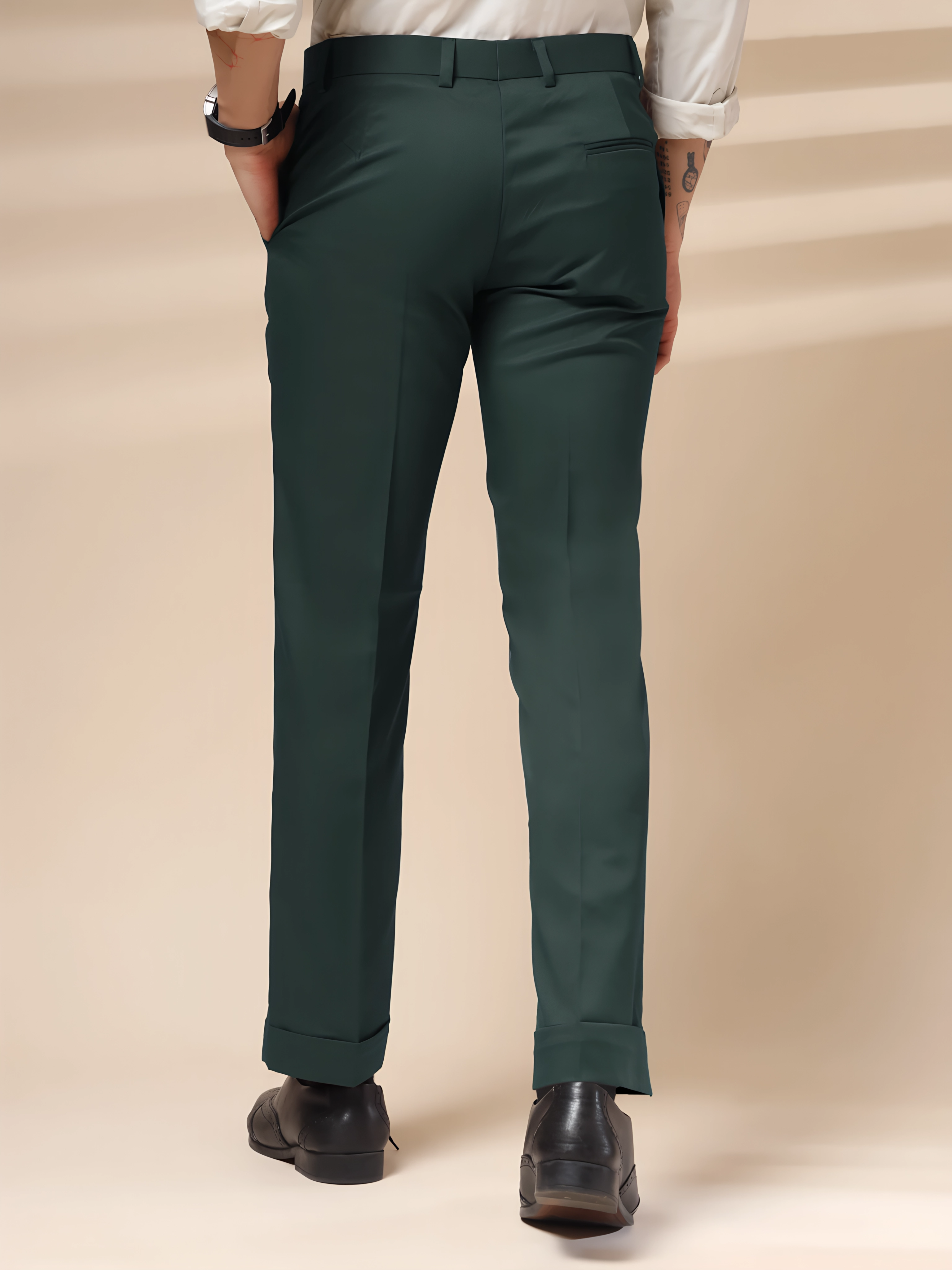 Bottle Green Men Formal Pants by ITALIAN VEGA®