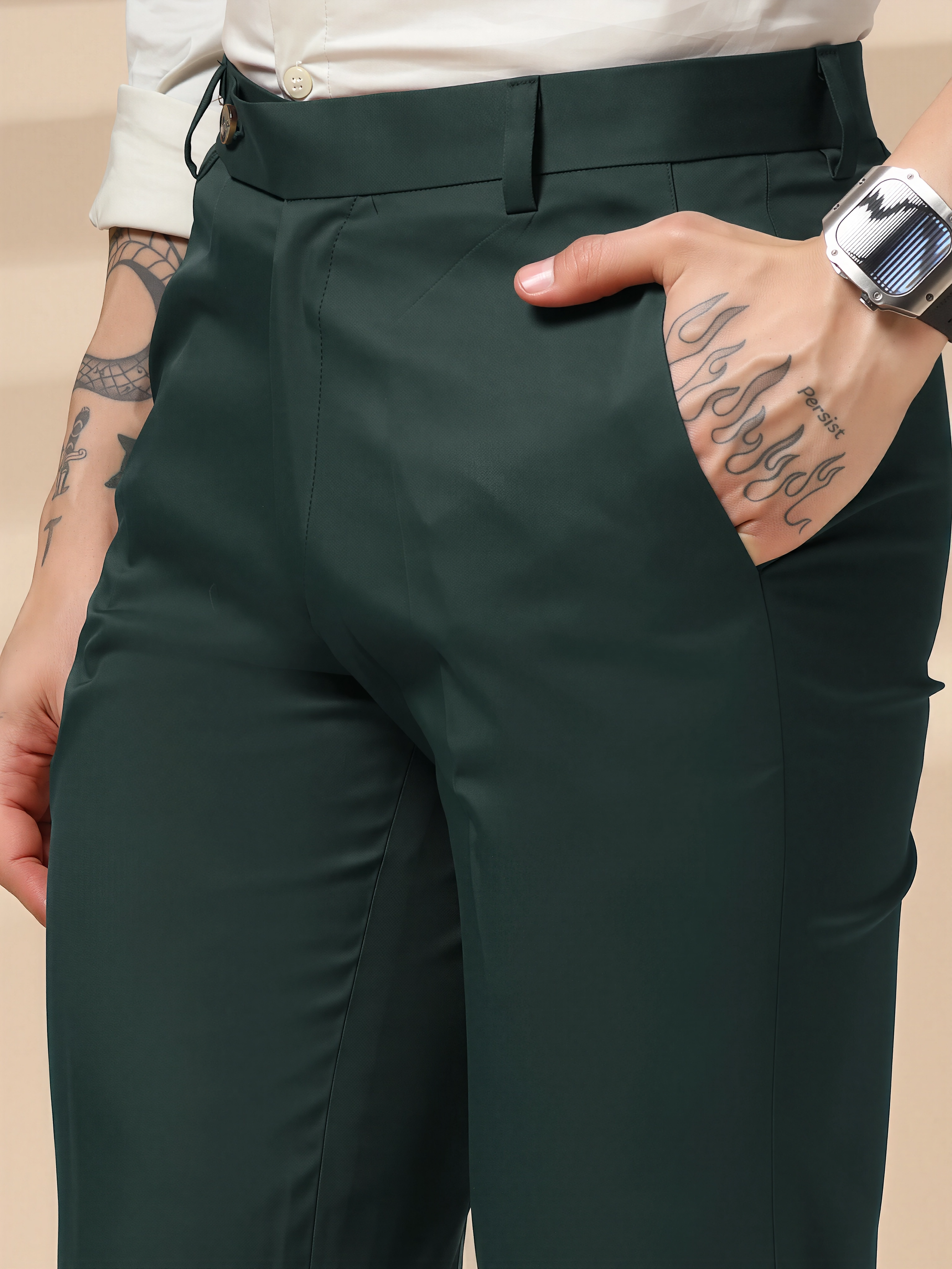 Bottle Green Men Formal Pants by ITALIAN VEGA®