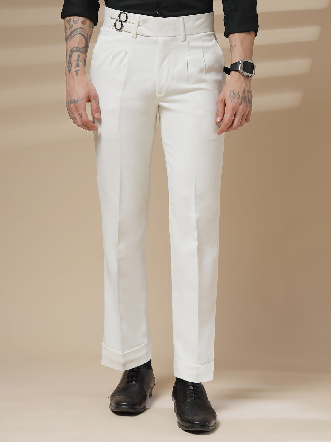 White Double Buckle Formal Gurkha Pants by ITALIAN VEGA®