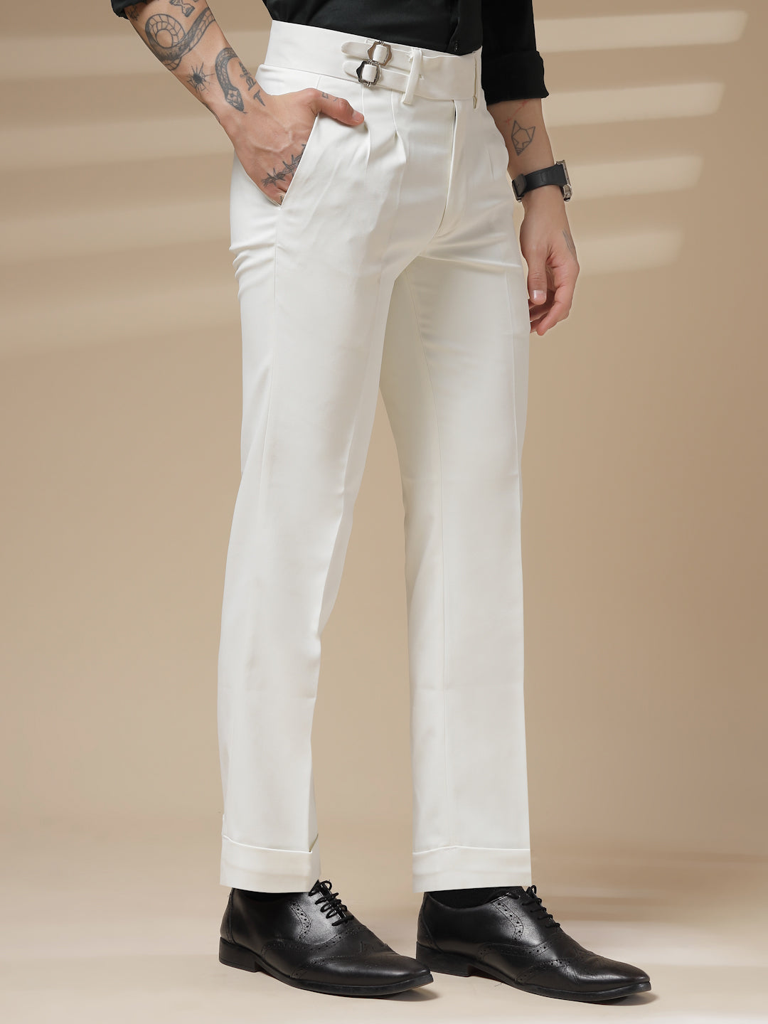 White Double Buckle Formal Gurkha Pants by ITALIAN VEGA®