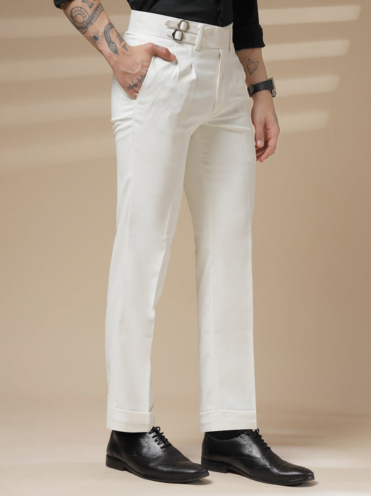 White Double Buckle Formal Gurkha Pants by ITALIAN VEGA®