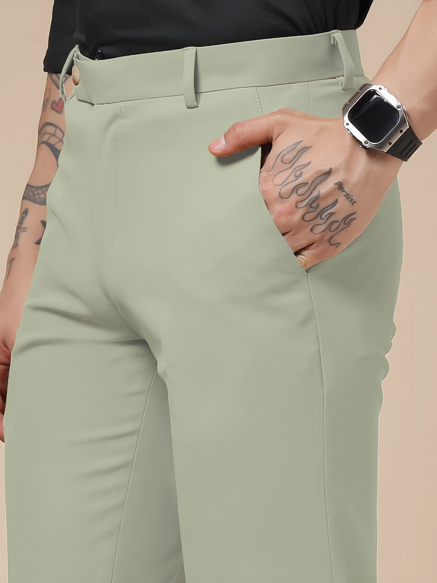 Italian Vega Lime Beige Trouser Slim Fit