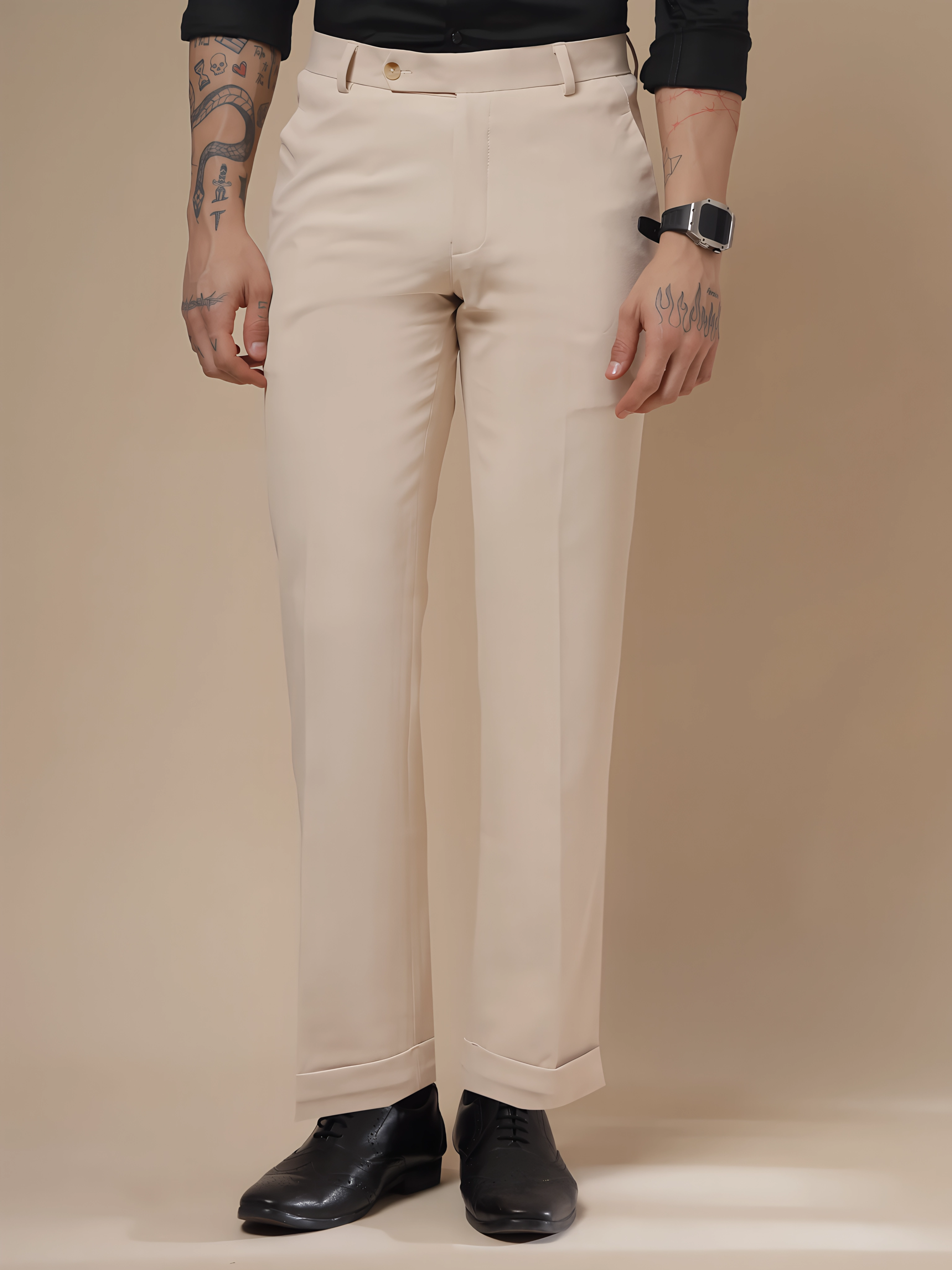 Beige Men Formal Pants by ITALIAN VEGA®