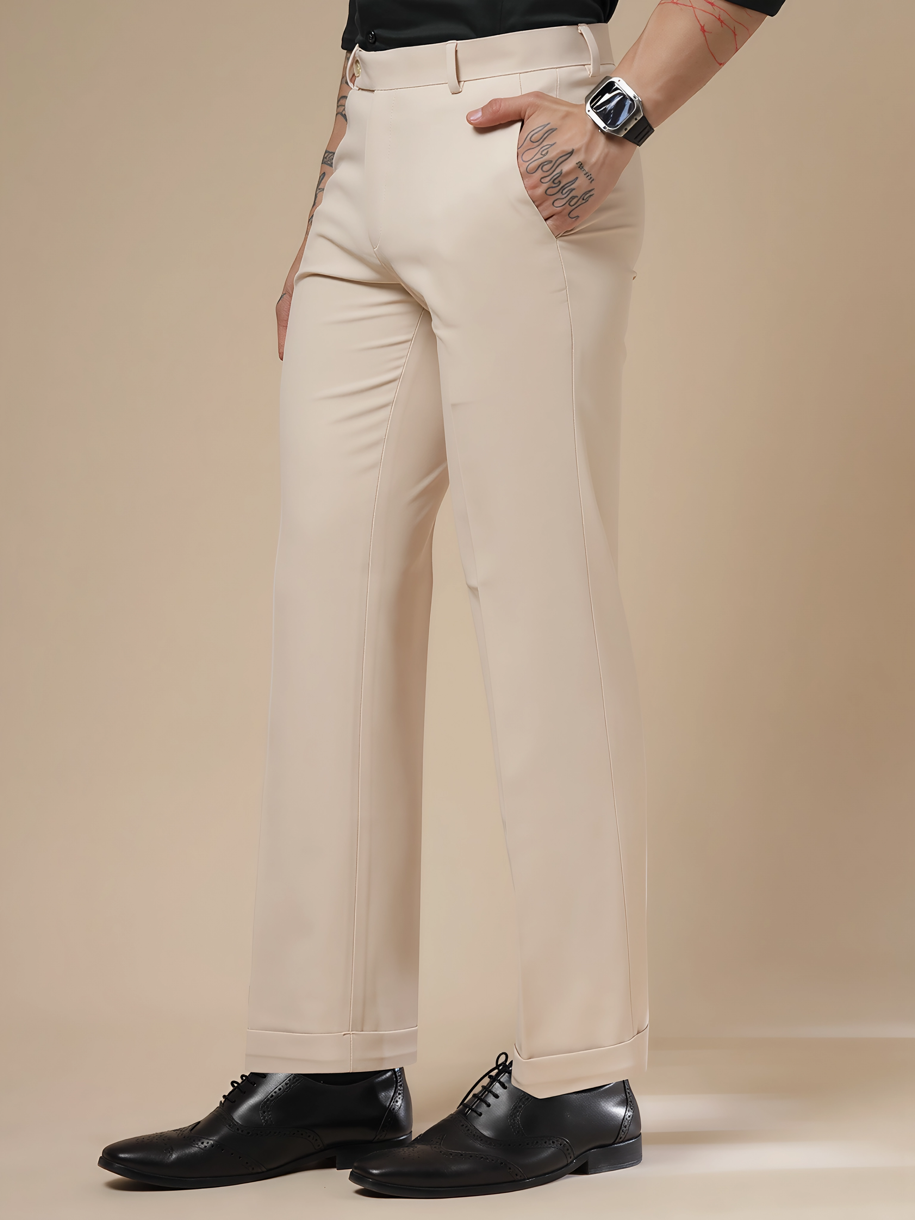 Beige Men Formal Pants by ITALIAN VEGA®