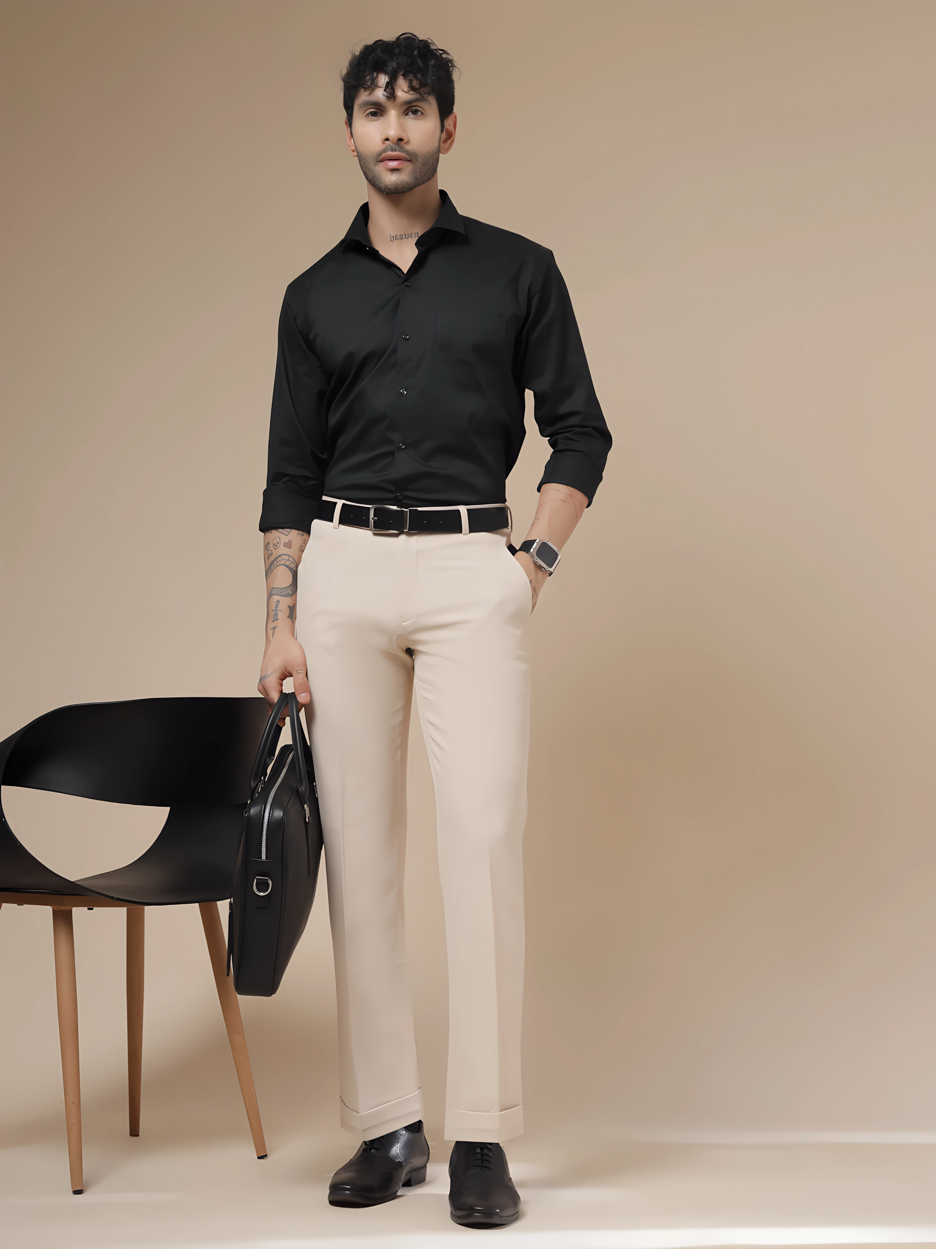Beige Men Formal Pants by ITALIAN VEGA®