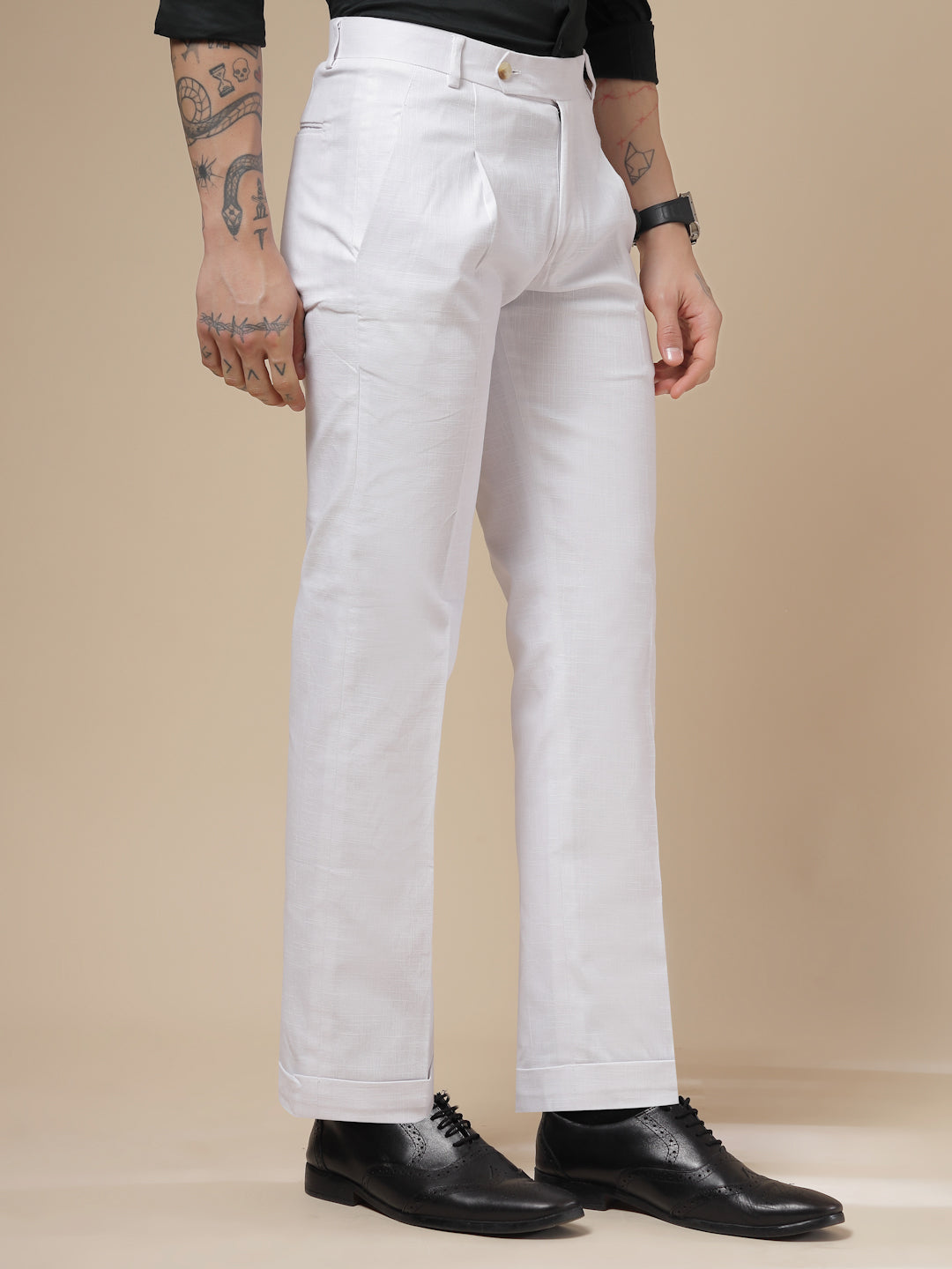 White Formal Pleated Linen Gurkha Pants | Boot Cut Fit by ITALIAN VEGA®
