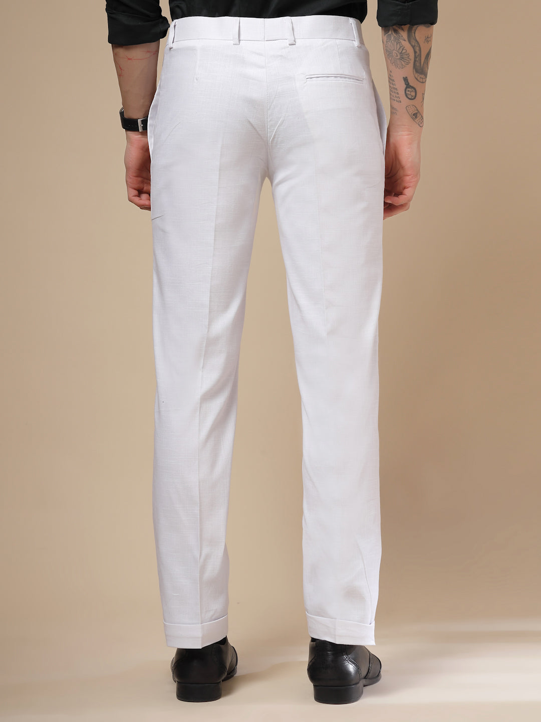 White Formal Pleated Linen Gurkha Pants | Boot Cut Fit by ITALIAN VEGA®